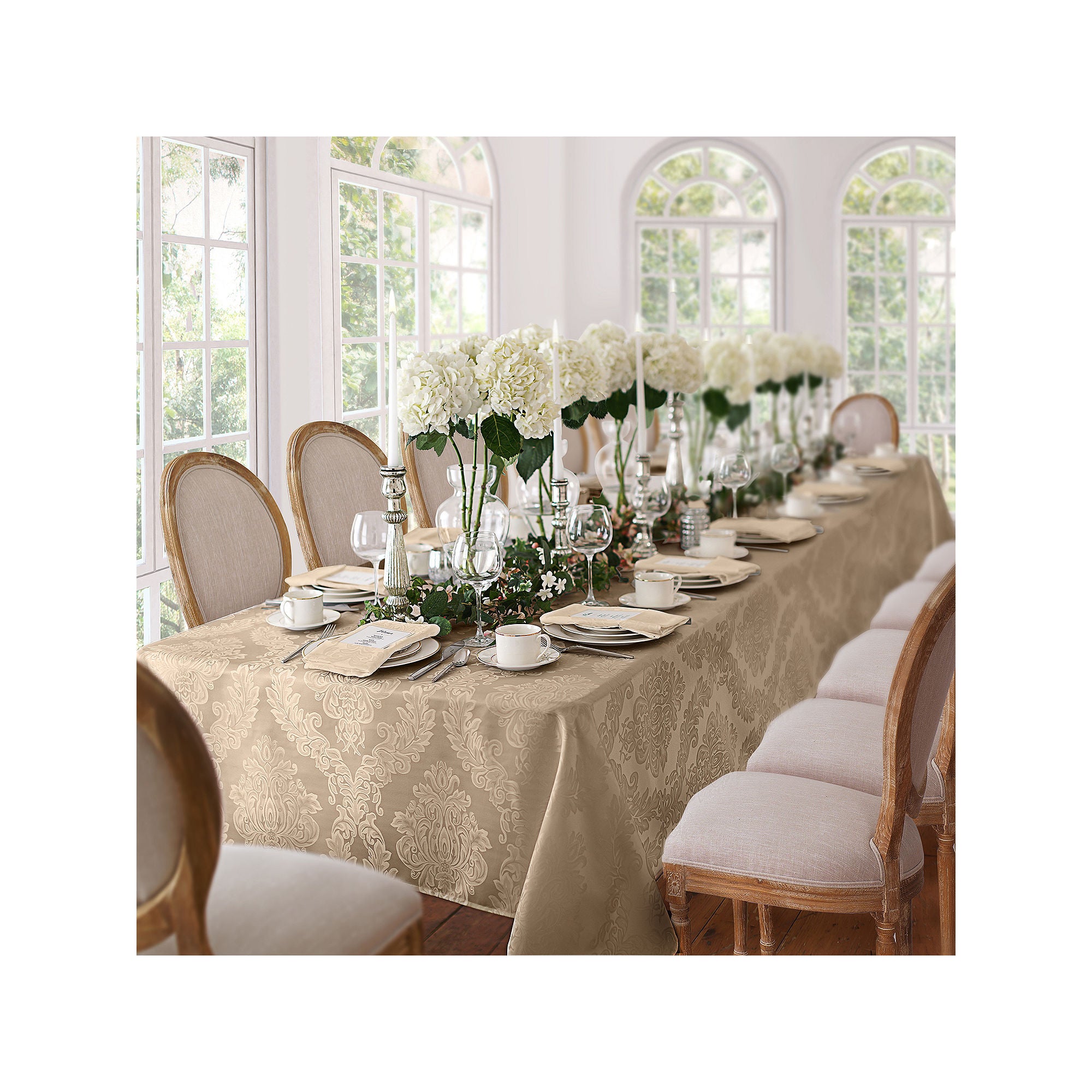 Elrene Home Fashions Barcelona Jacquard Damask Tablecloth - BEIGE ONE SIZE