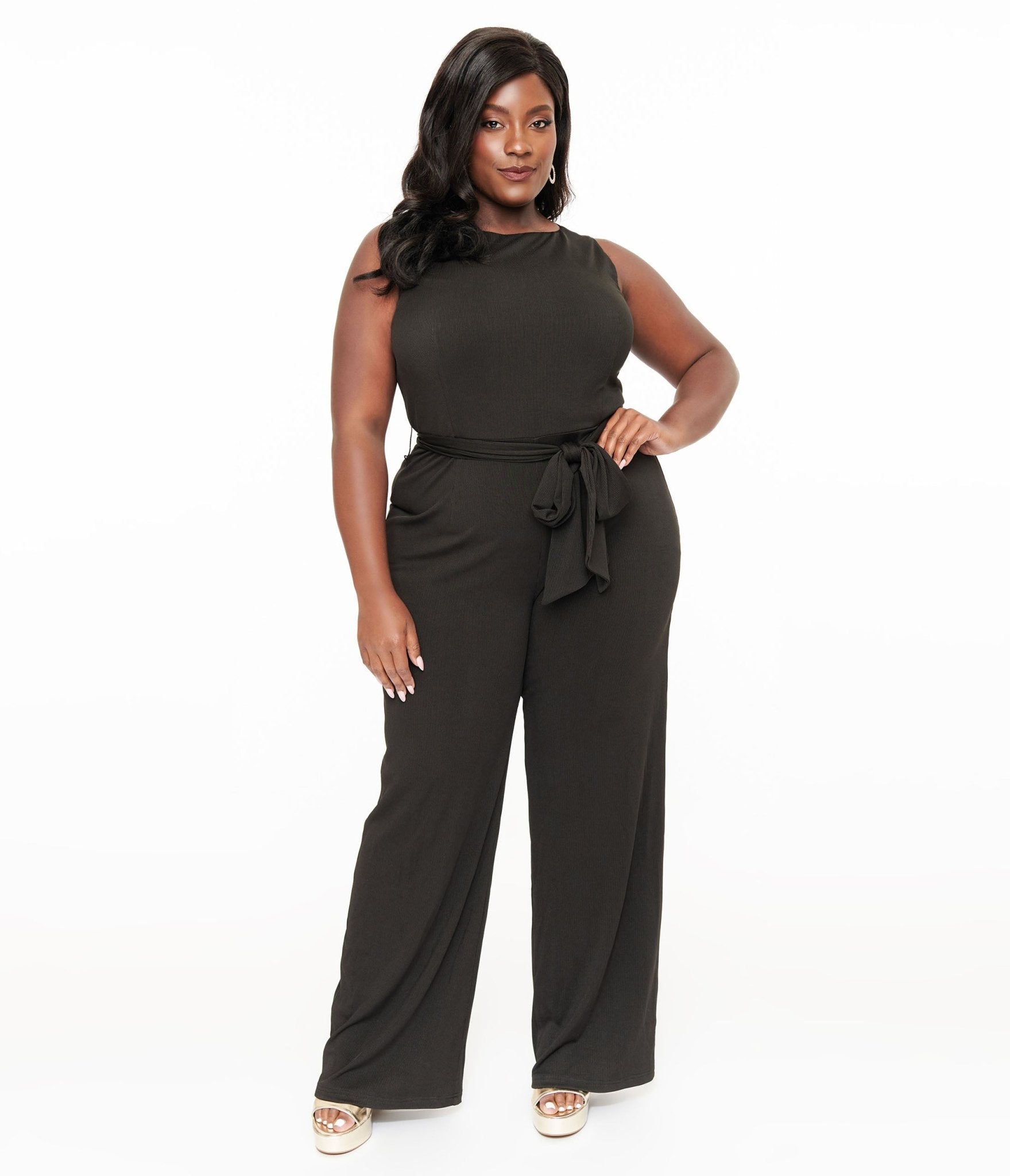 Unique Vintage Plus Size 1950s Black Boat Neck Jumpsuit