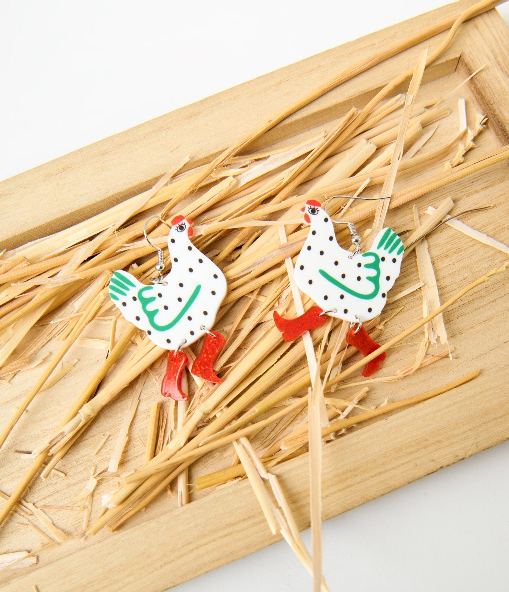 Glitter Chicken & Boot Earrings