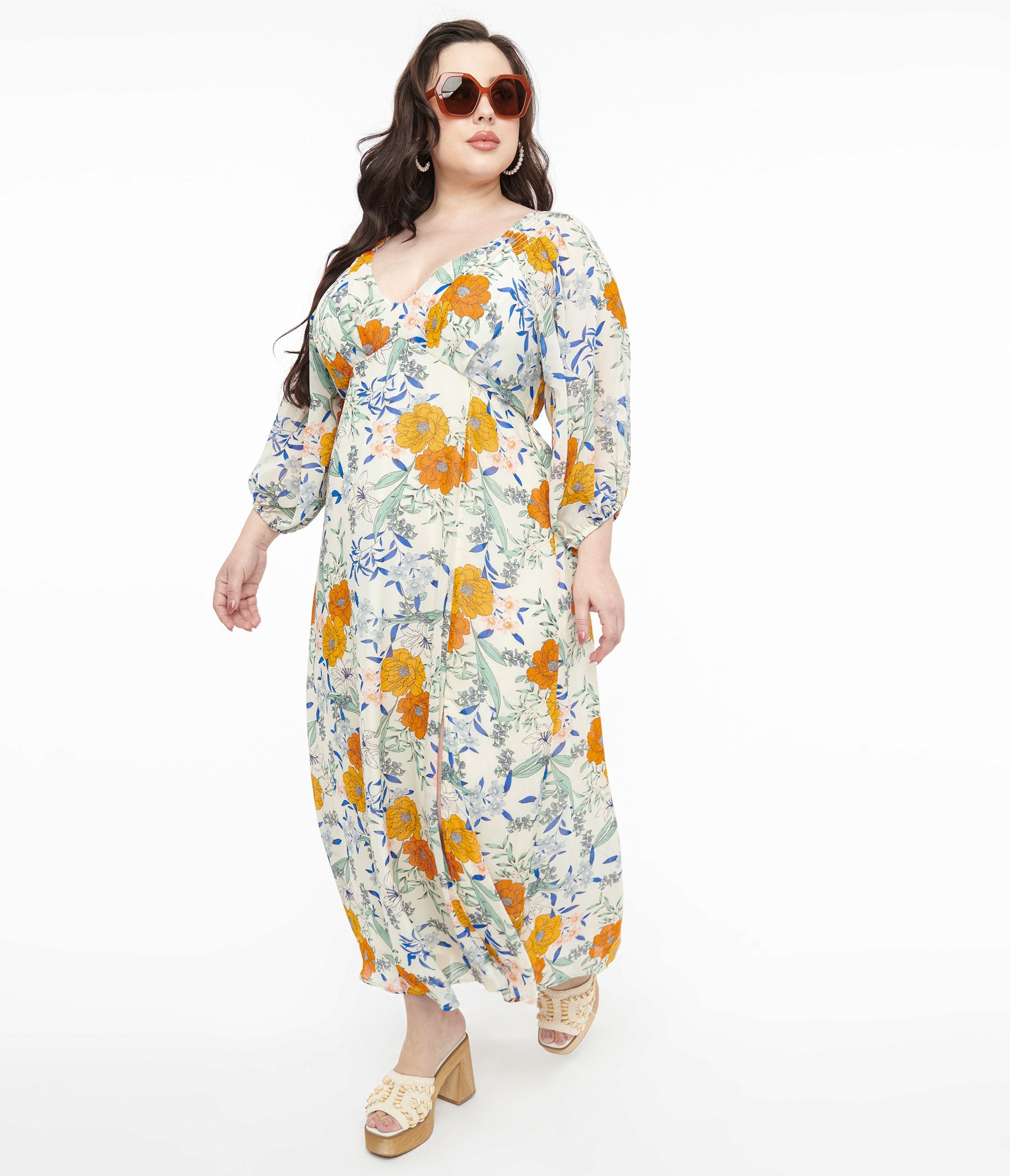 Ivory & Multicolor Floral Maxi Dress