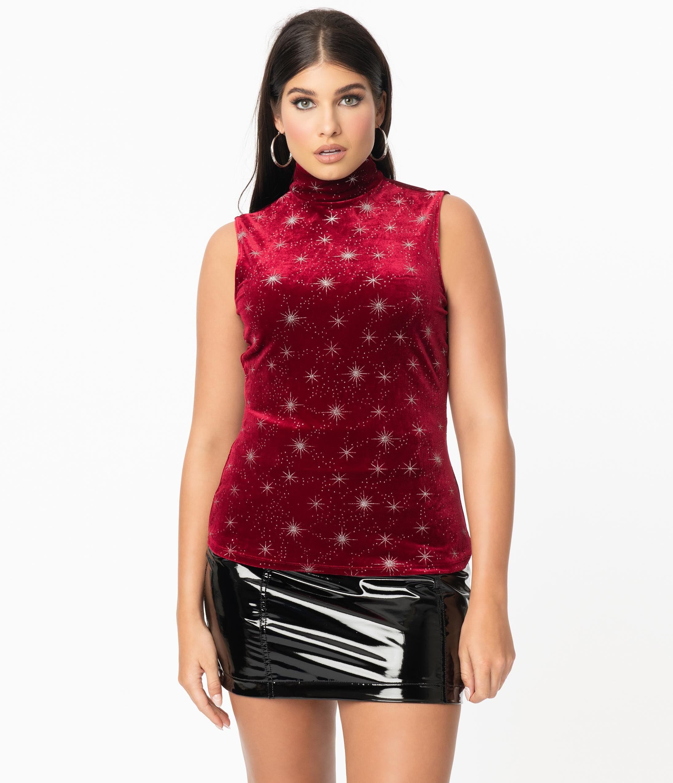 Smak Parlour 1960s Burgundy Velvet & Silver Star Sparkle Corporate Lingo Top