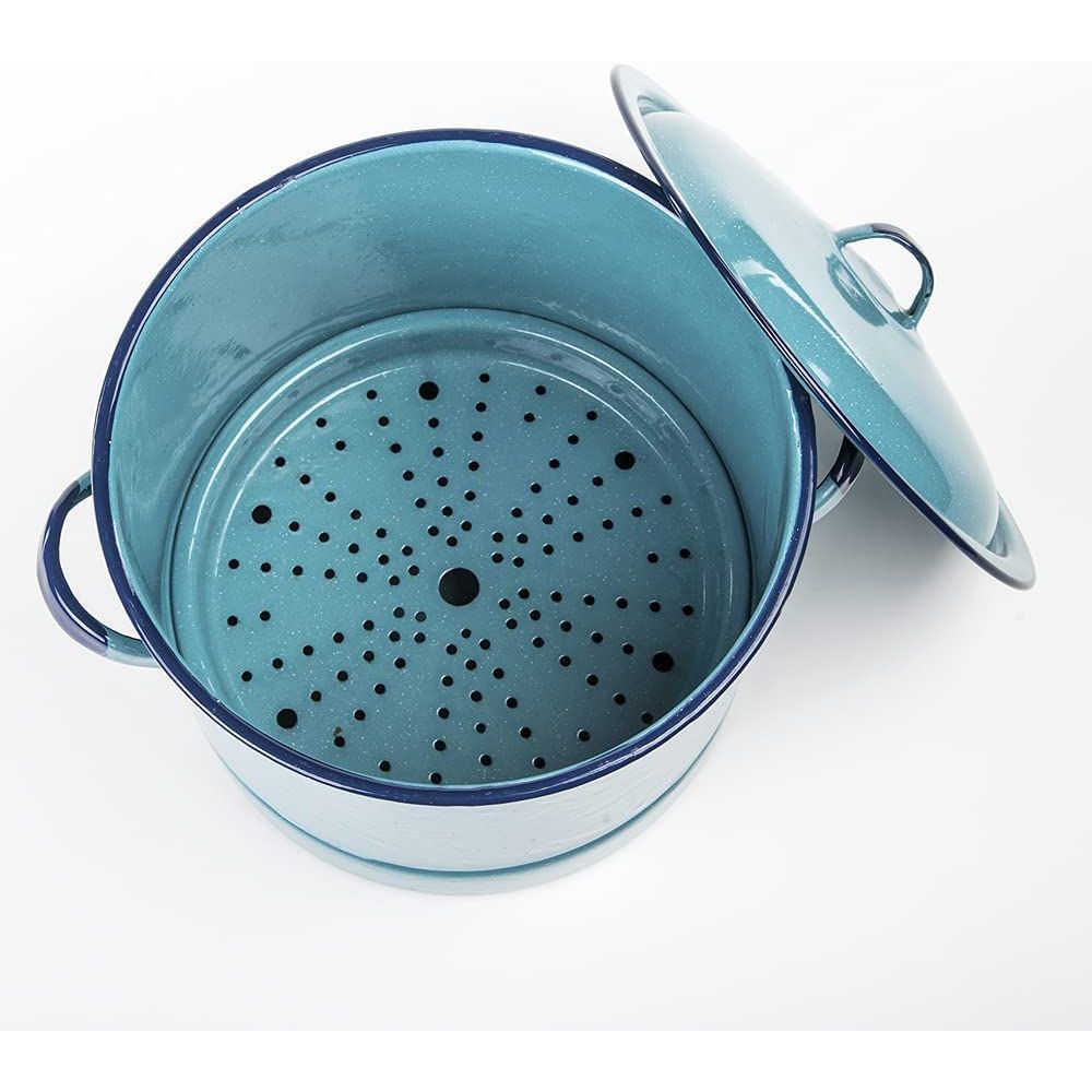 Cinsa 312129 Enamel on Steel 15 Quart Steamer Pot with Lid and Trivet, Blue