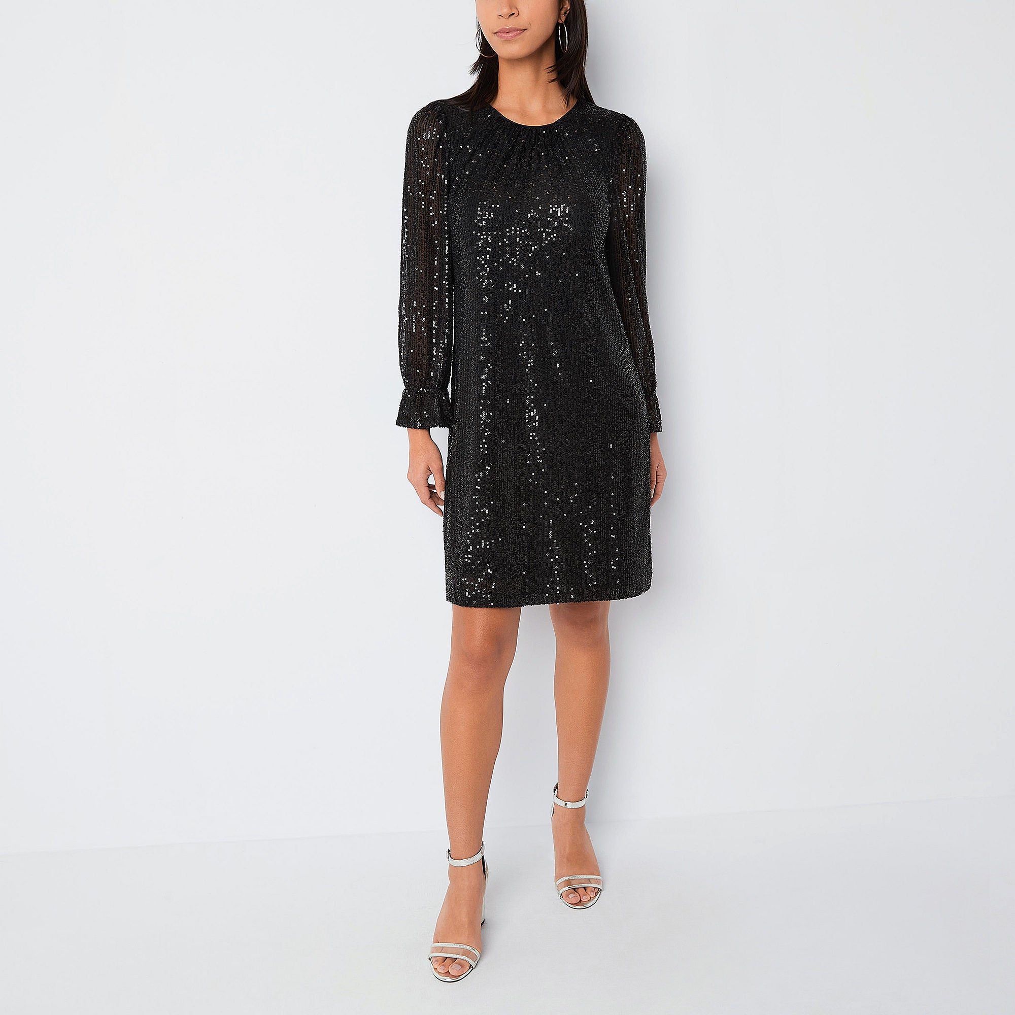 Maia Long Sleeve Sequin A-Line Dress - BLACK 12