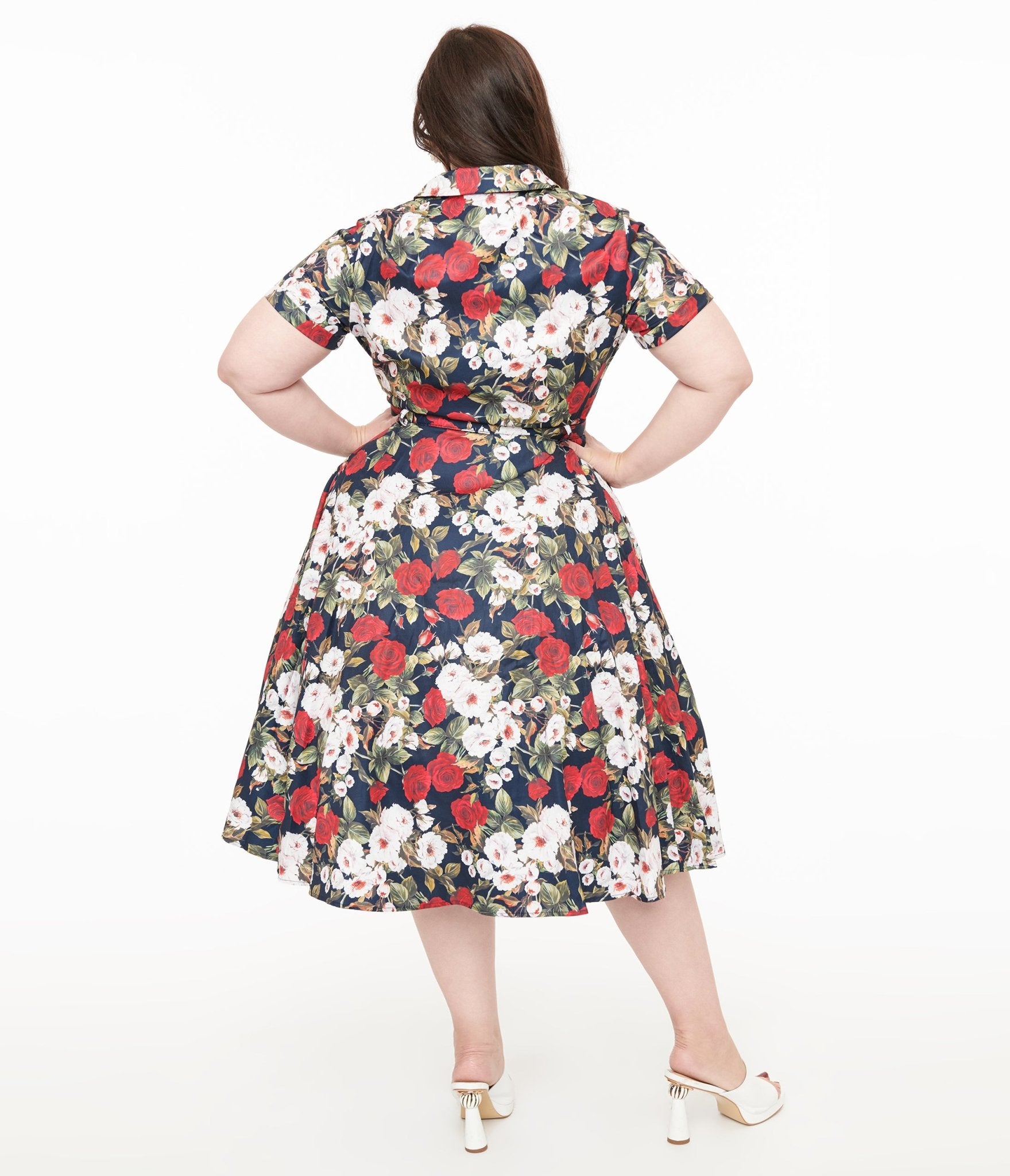 Royal Monk Plus Size 1950s Dark Rose Fit & Flare Dress