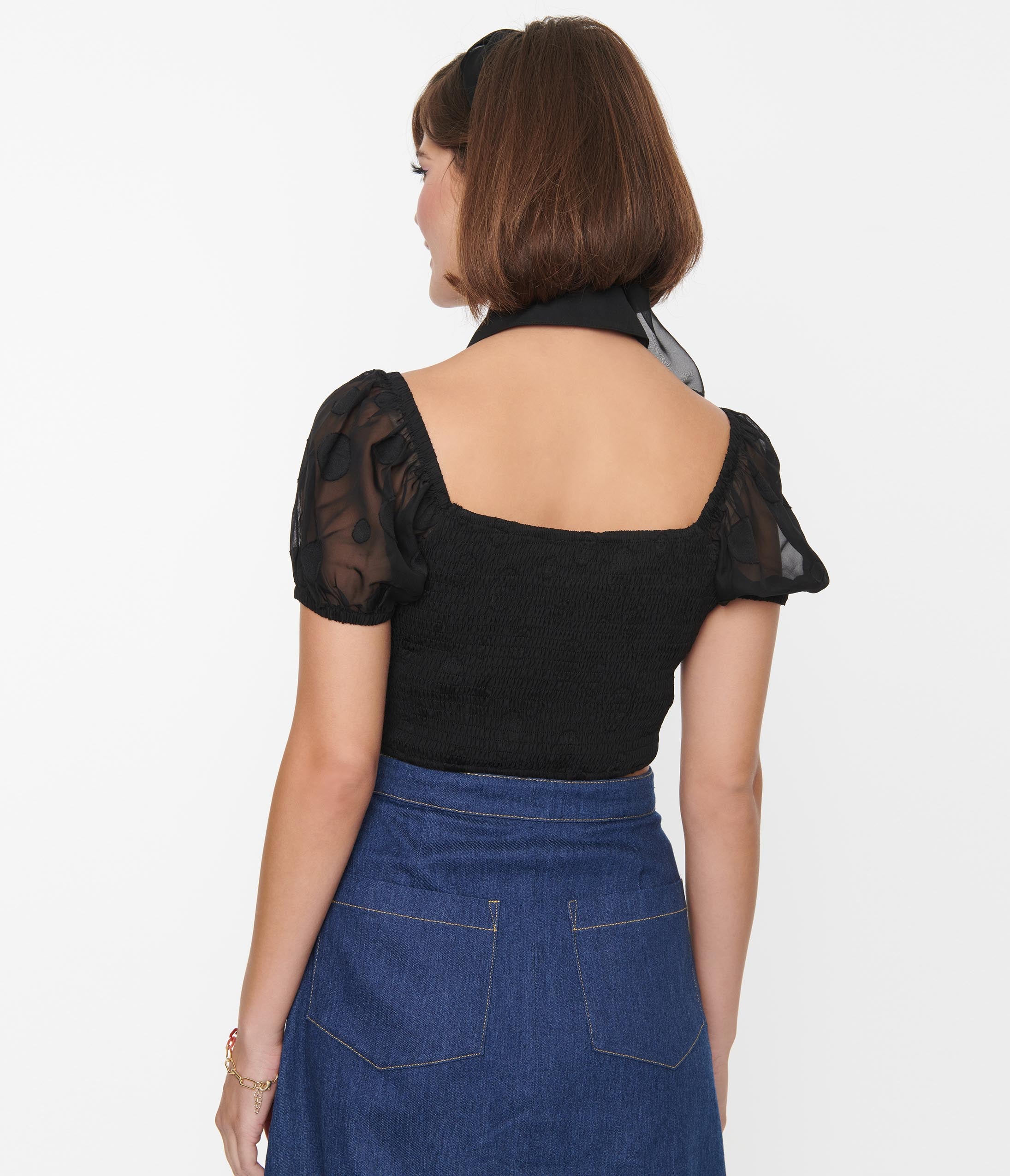 Smak Parlour Black Polka Dot Crop Top