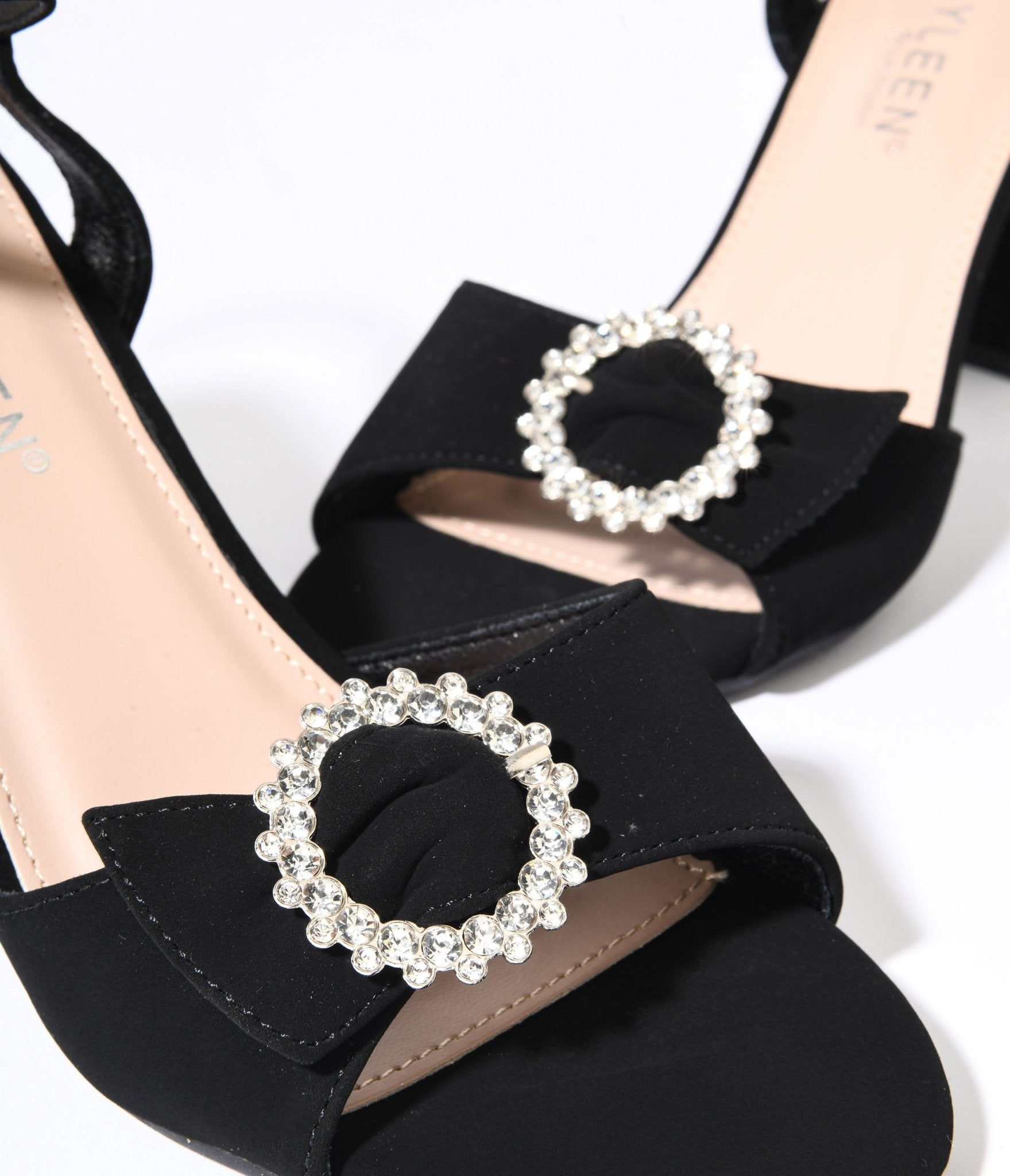 Black Suede & Silver Rhinestone Peep Toe Heels