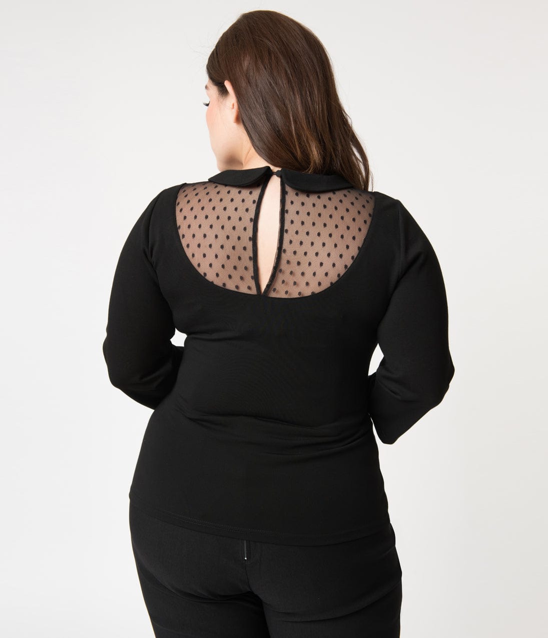 Unique Vintage Plus Size Black Mesh & Swiss Dot Stretch Knit Fitz Top