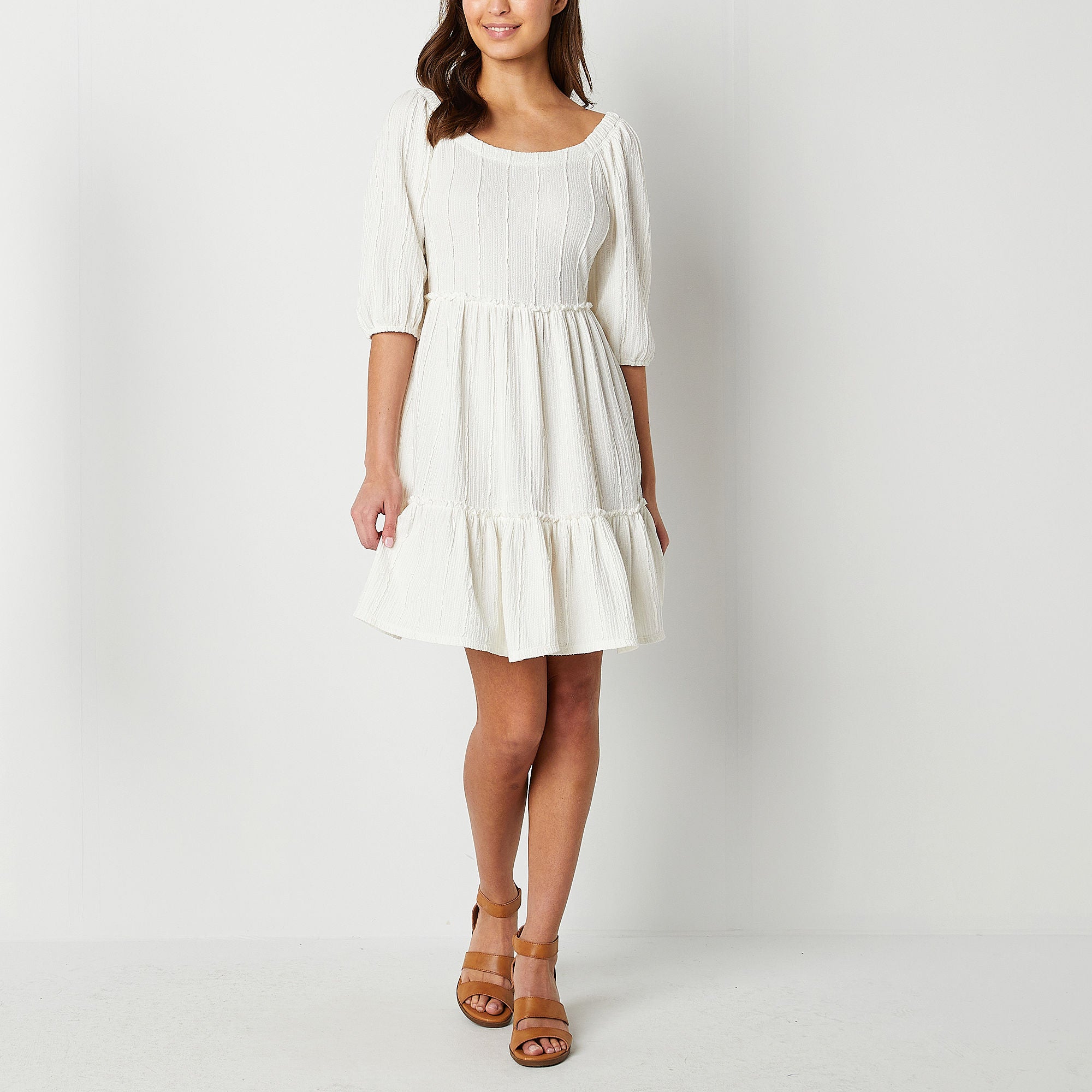 Frye And Co. 62002470034 Womens 3/4 Sleeve Sundress, XS Ivory Tint