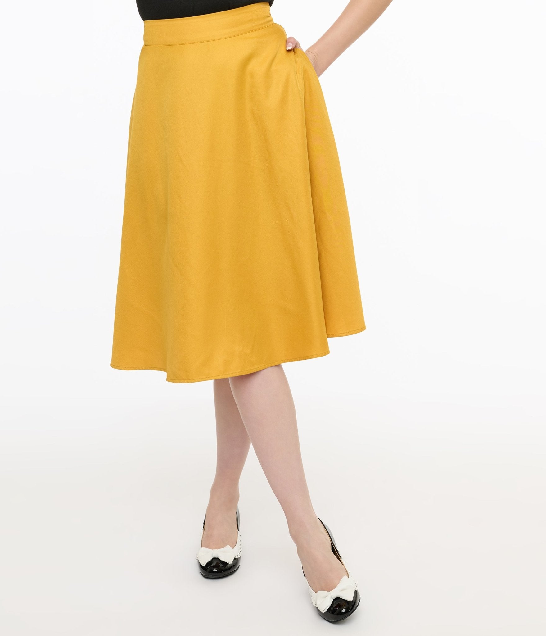 Unique Vintage 1950s Yellow High Waist Vivien Swing Skirt