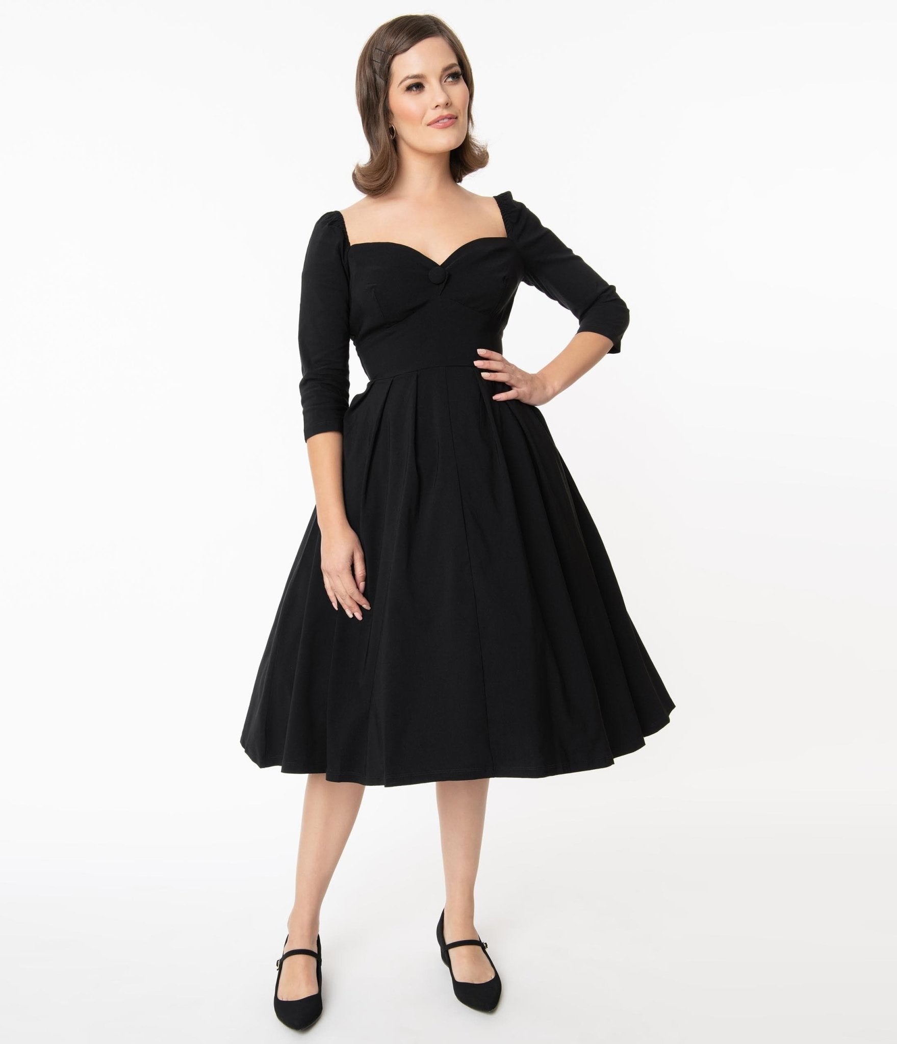 Unique Vintage 1950s Black Sweetheart Lamar Swing Dress