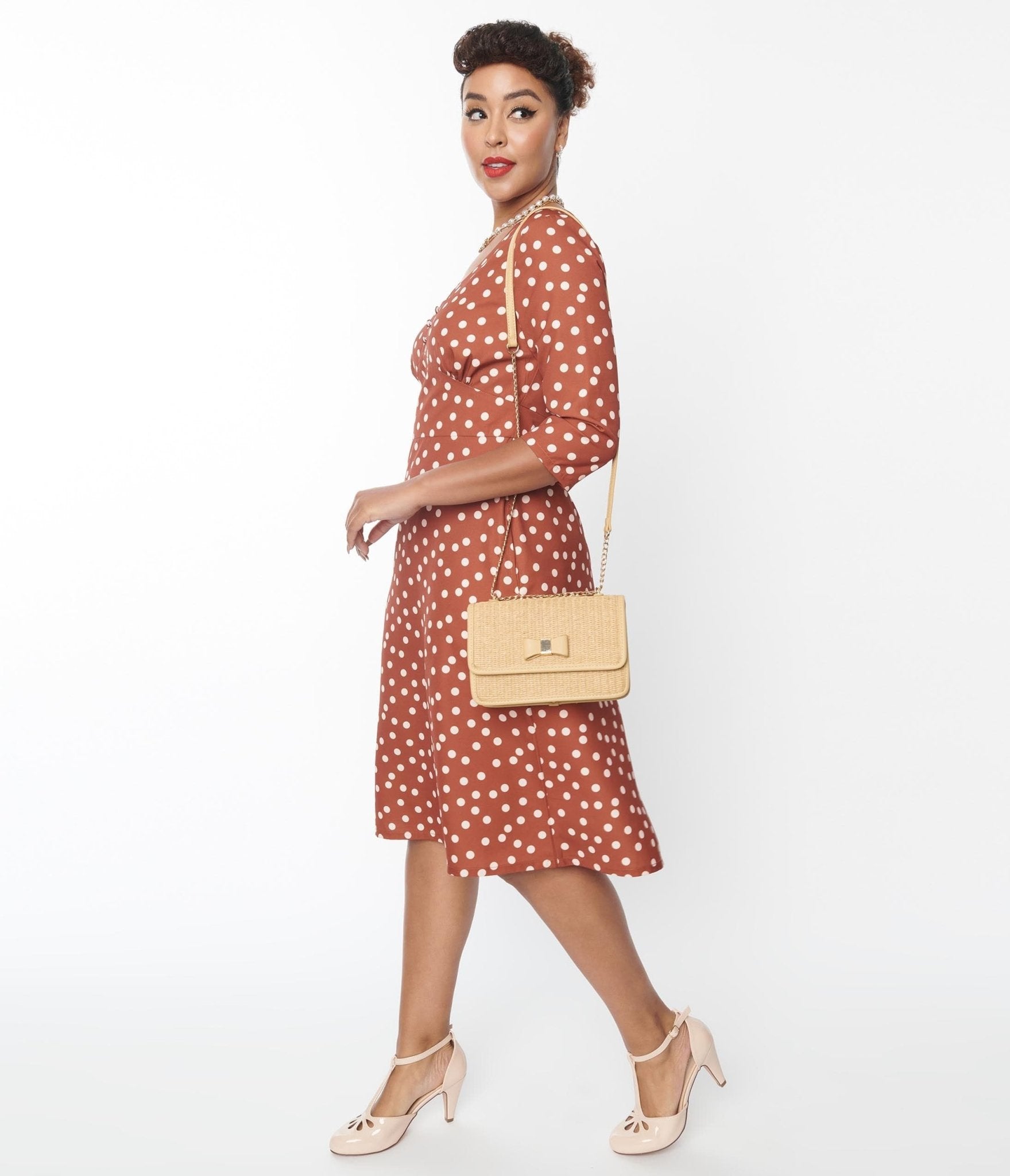 Rust Red & Cream Polka Dot Swing Dress