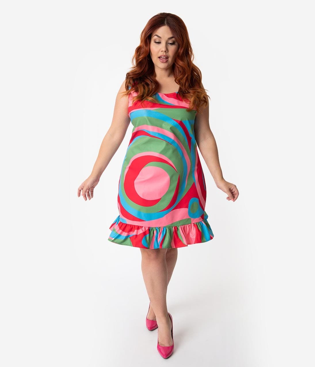 Barbie x Unique Vintage Plus Size 1960s Style Swirly Cue Shift Dress