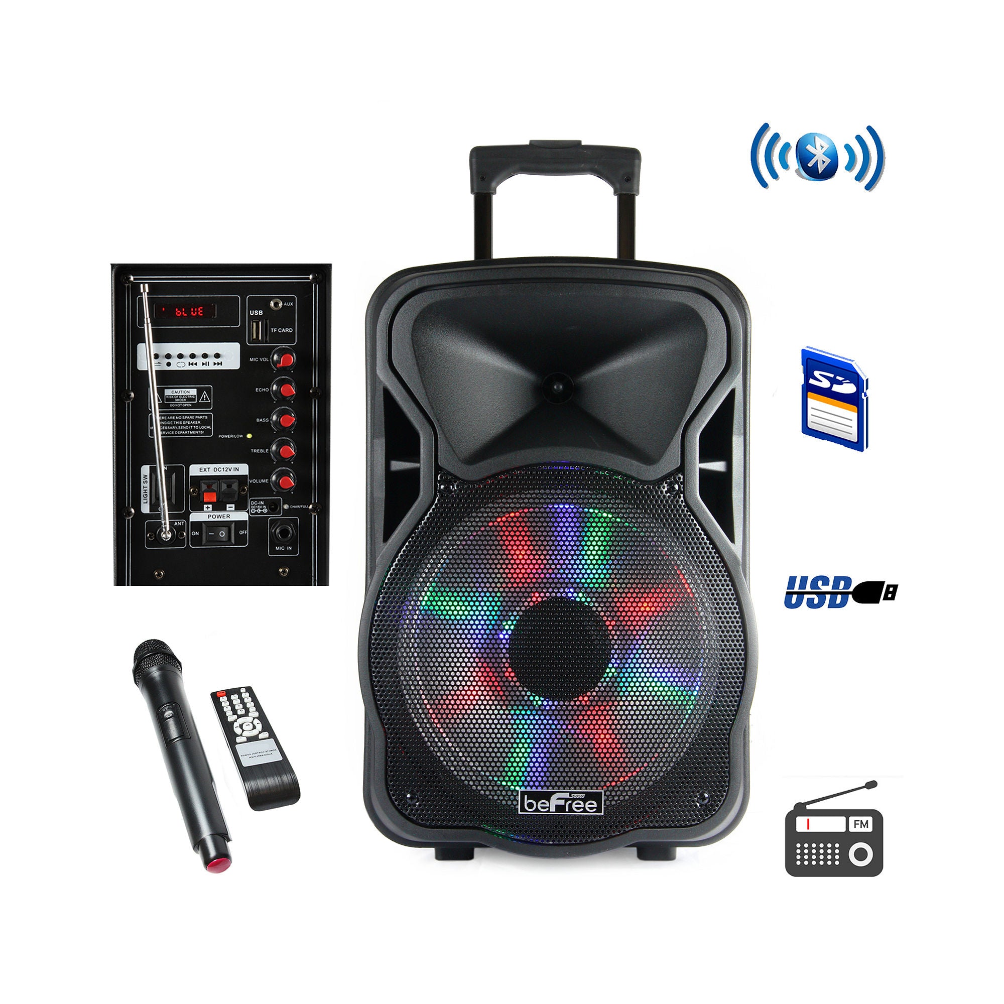 BeFree Sound BFS-5800 Bluetooth Rechargeable, Party Speaker, 15'' W