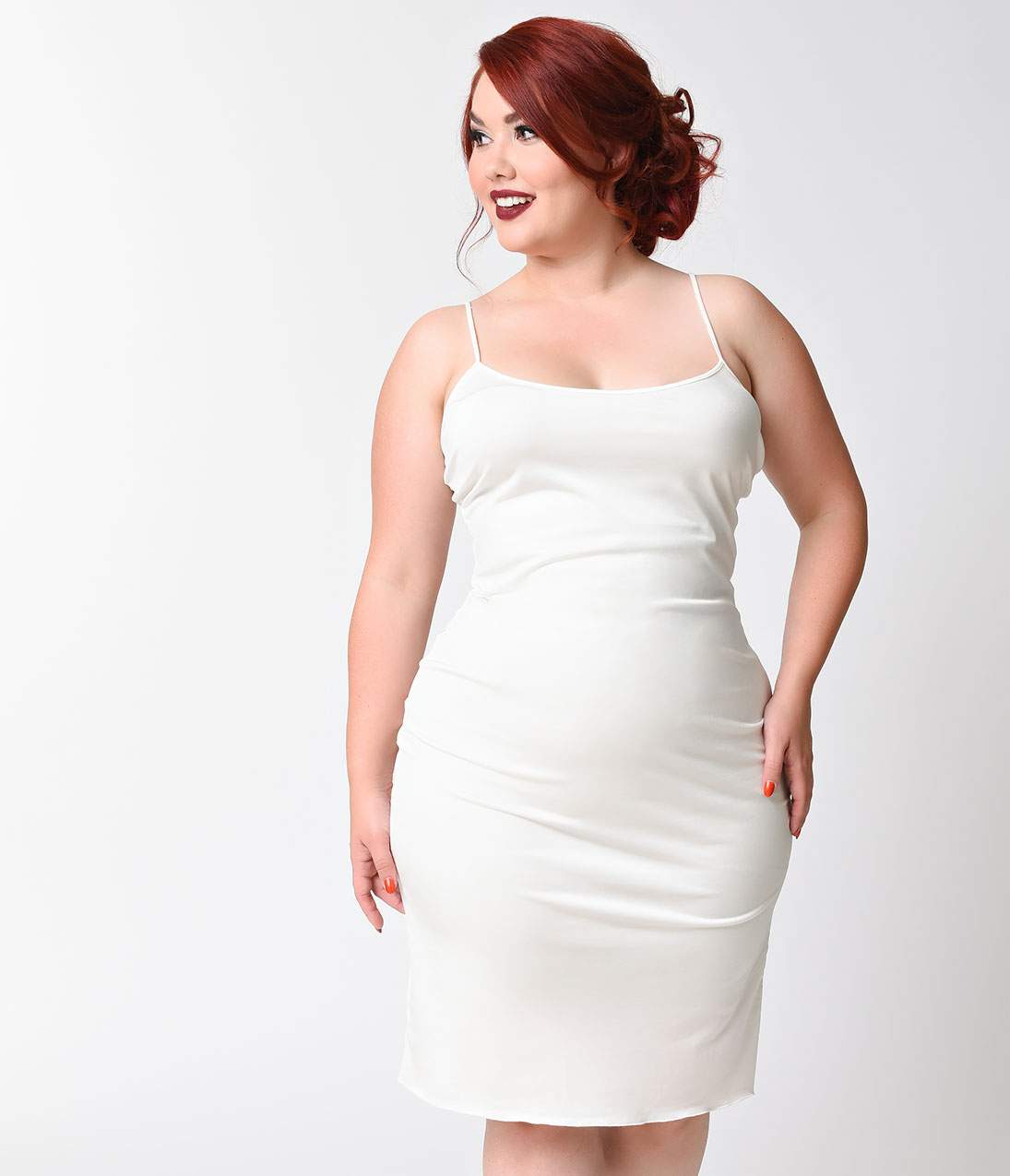 Unique Vintage Plus Size Short White Stretch Slip