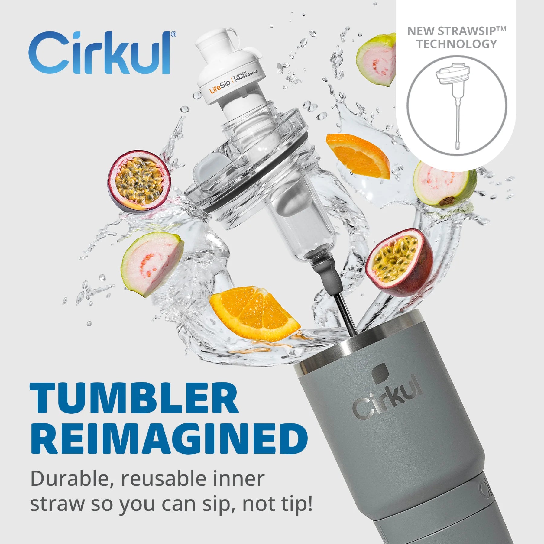 Cirkul 24Oz On-The-Go StrawSip Tumbler W/1 Flavor Cartridge, Slate