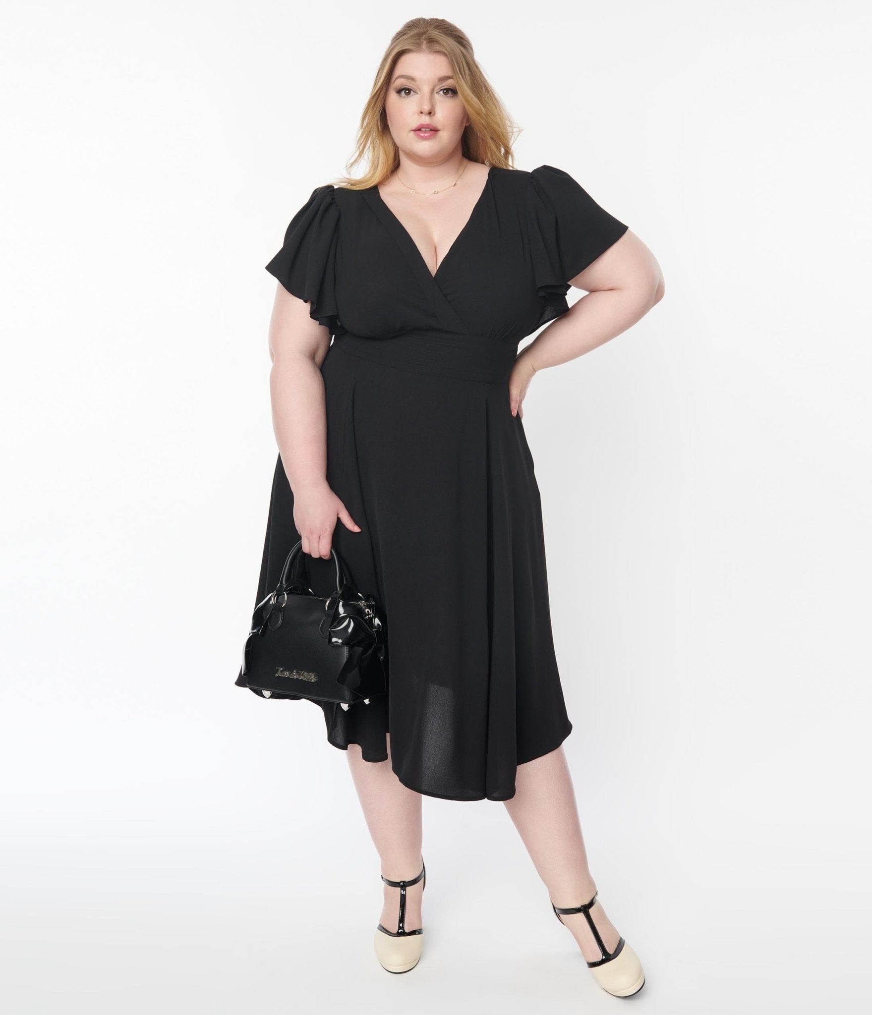 Unique Vintage Plus Size 1940s Black Texture Swing Dress