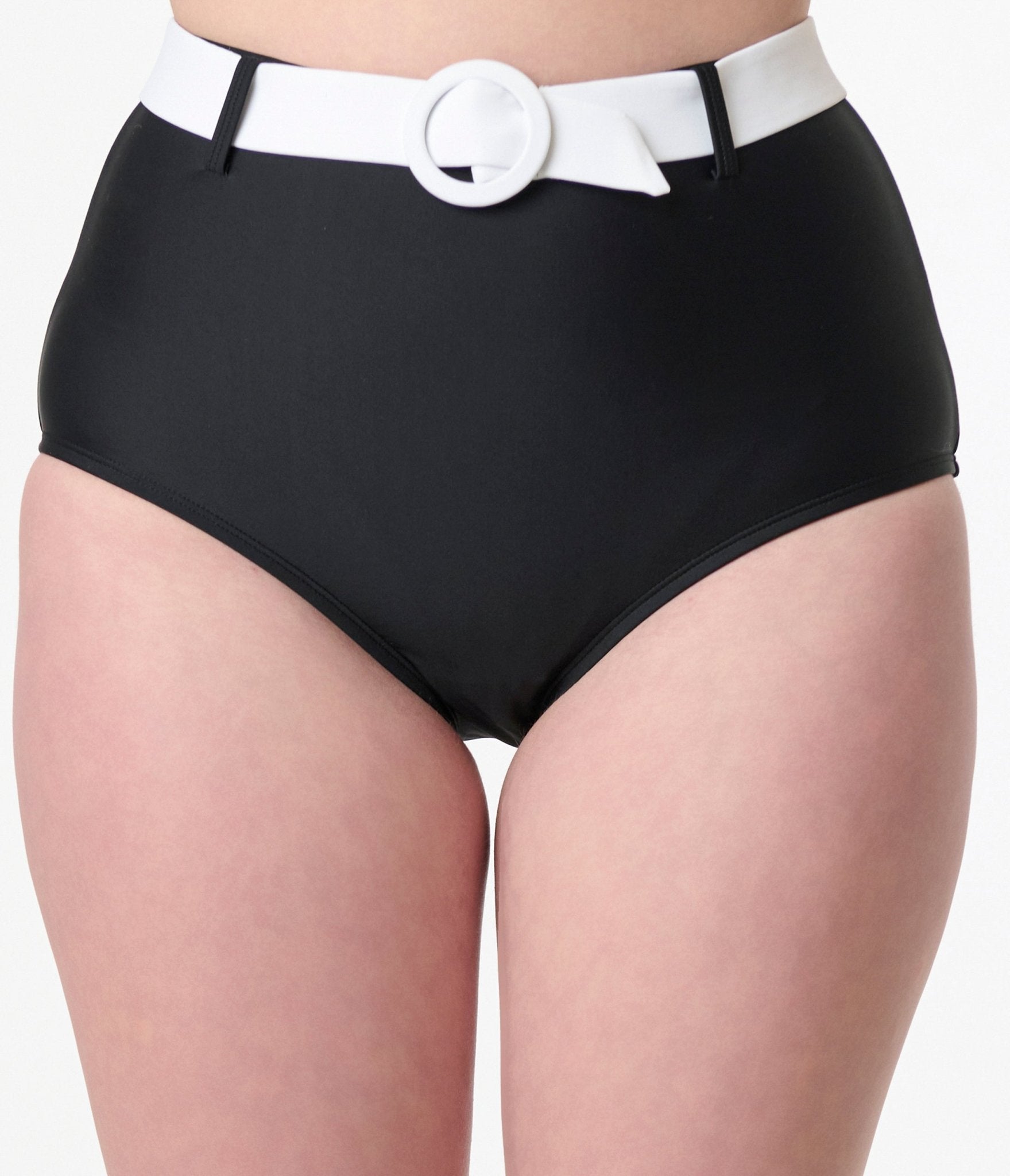 Unique Vintage Black & White Belted Swim Bottoms