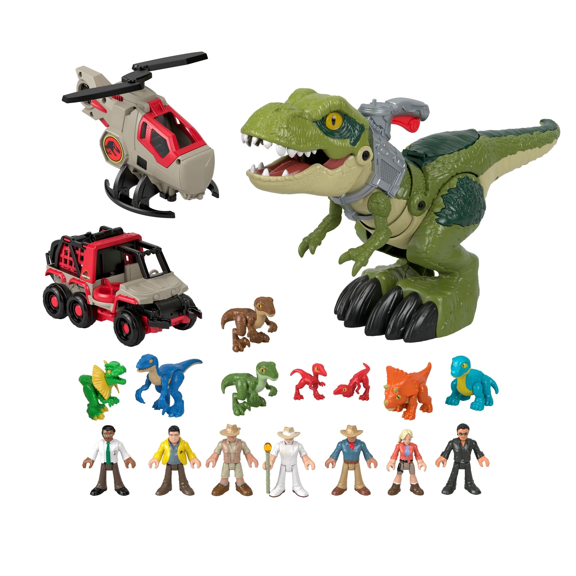 Jurassic World JFB33 Imaginext Playset, Includes 9 Dinosaurs, 7 Figures, and 2 Vehicles