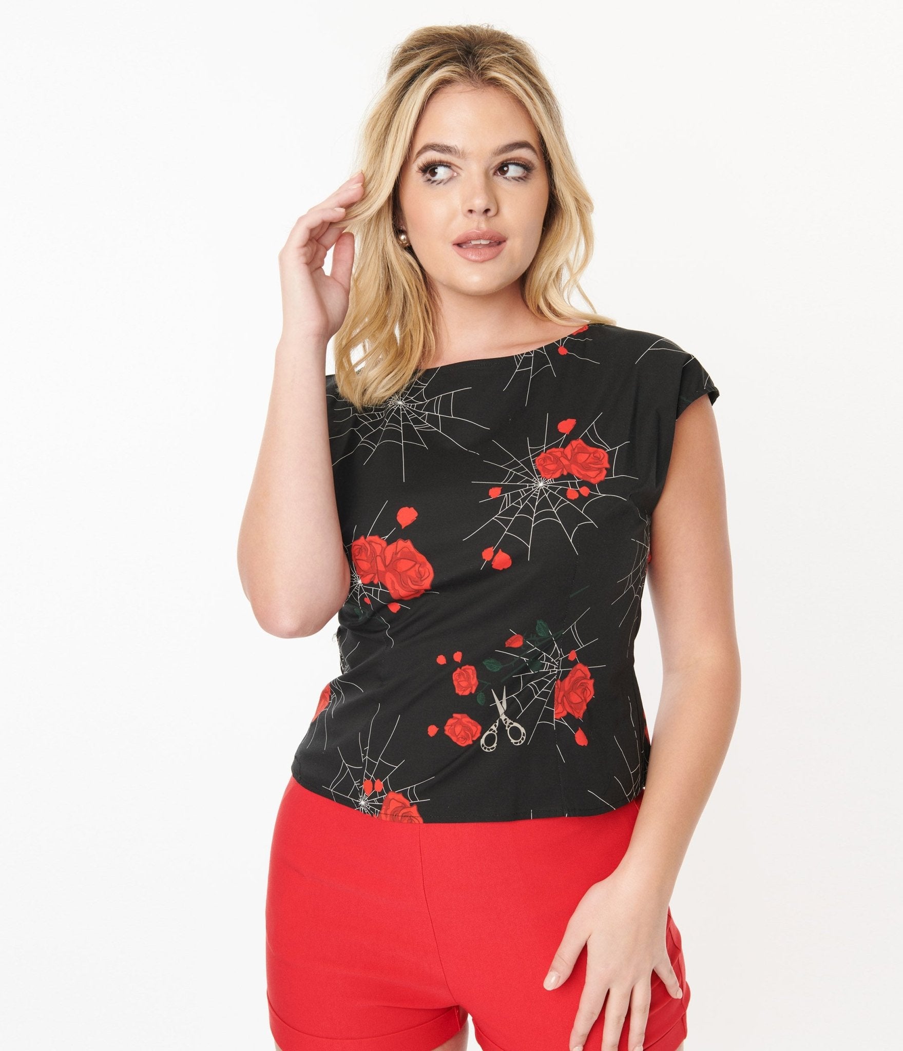 Collectif Black Spinners Web & Roses Blouse