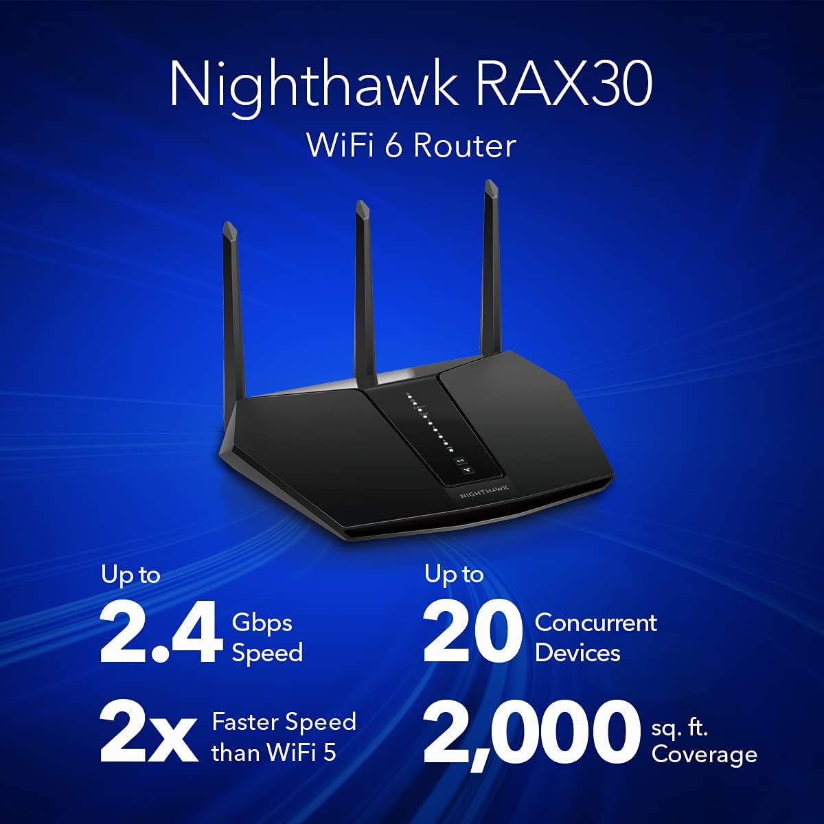 Netgear RAX29-100NAS Nighthawk AX2400 WiFi 6 Router, Black