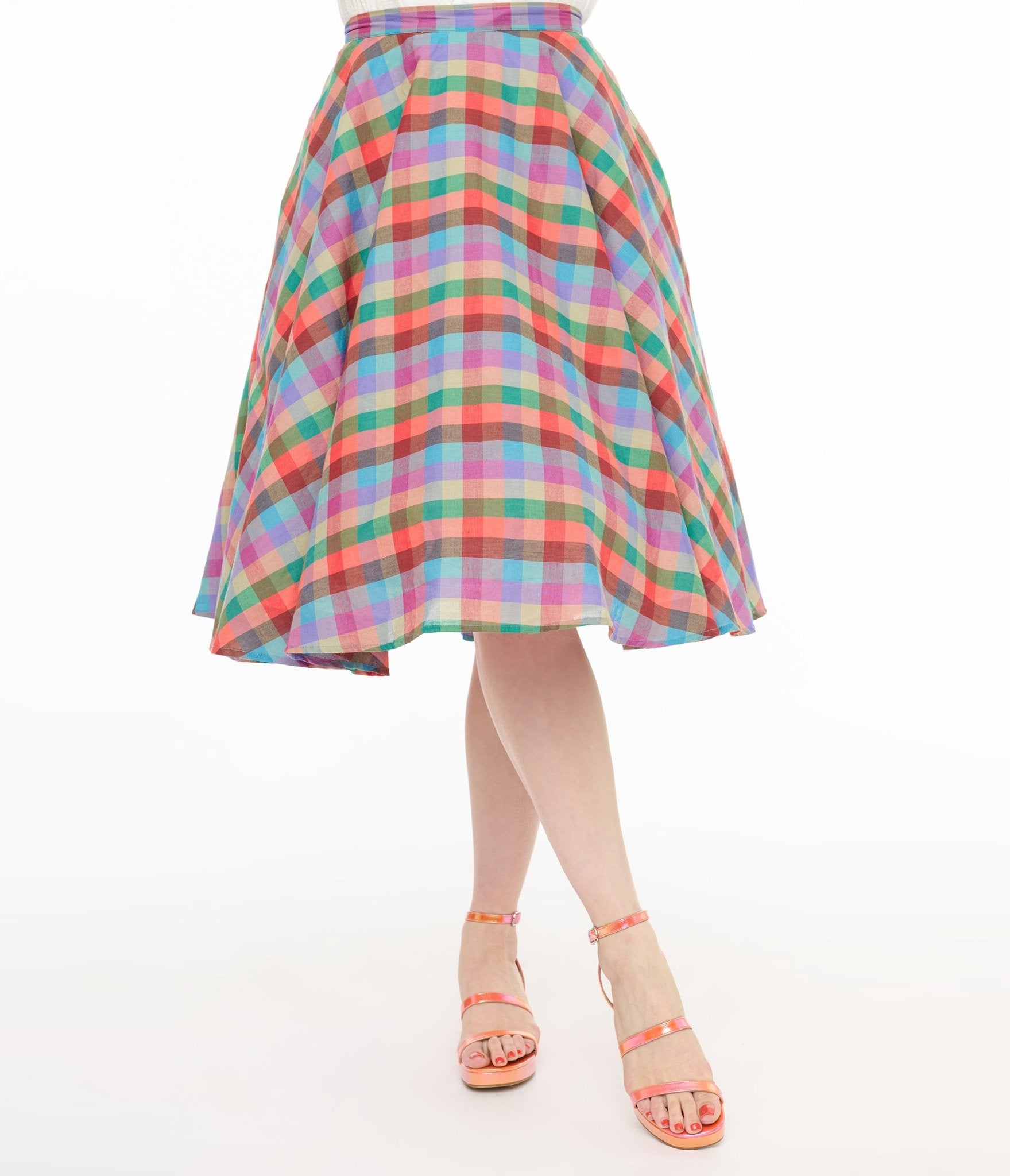 Magnolia Place 1950s Multicolor Madras Plaid Cotton Sally Swing Skirt