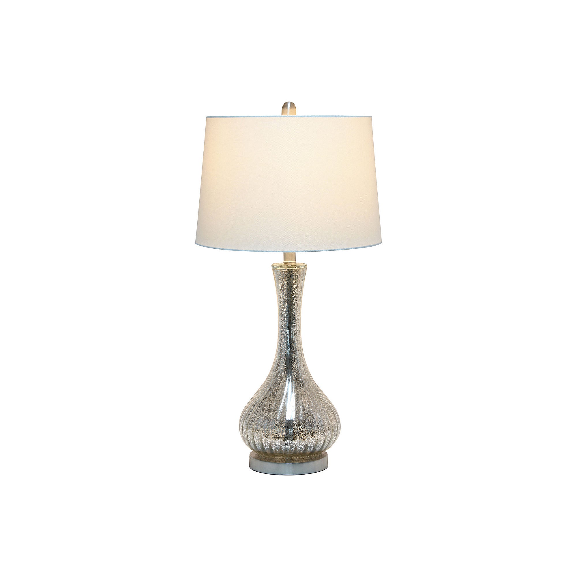 All The Rages Lalia Home Speckled Mercury Tear Drop Table Lamp with White Fabric Shade