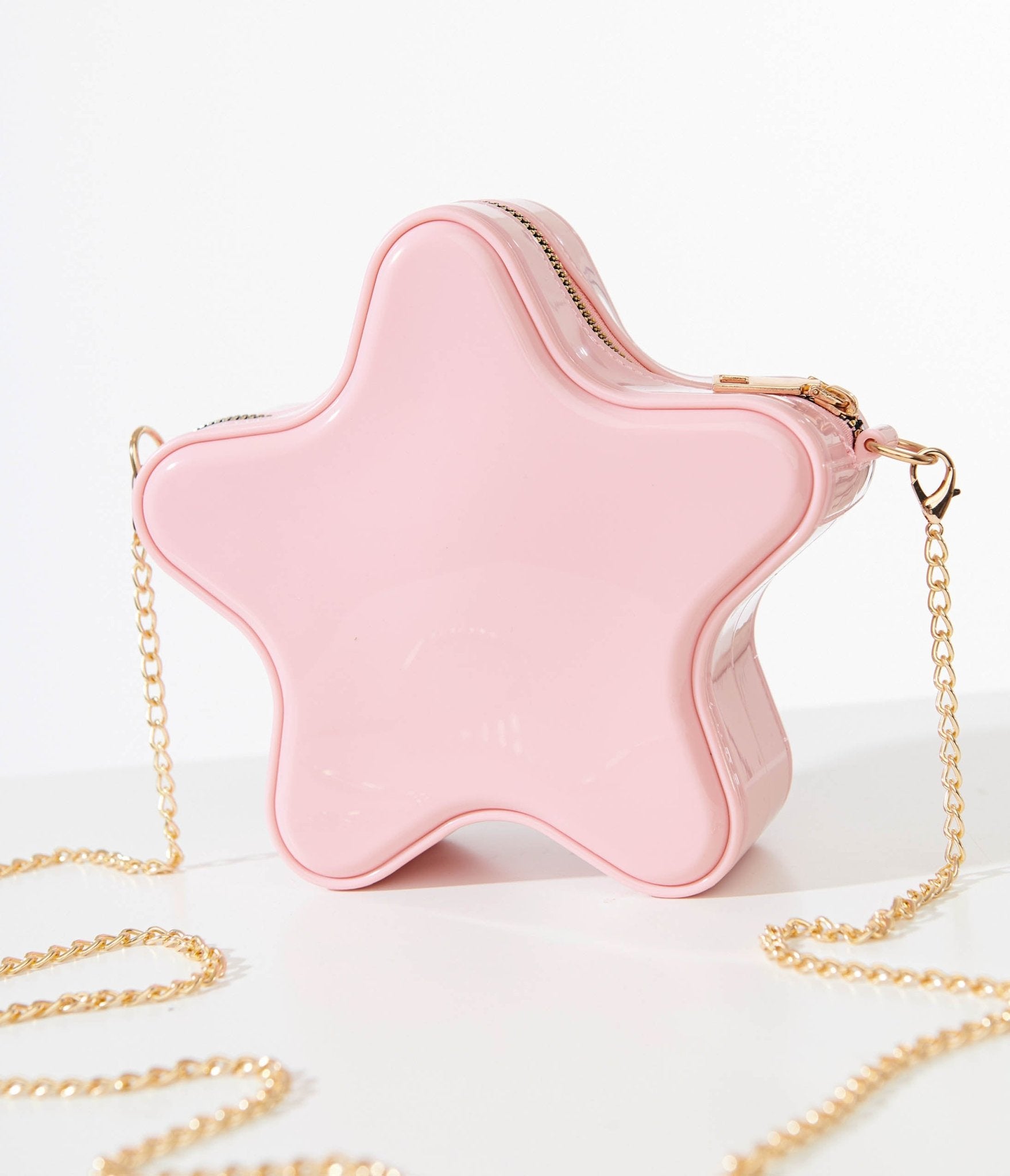 Unique Vintage Pink Star Patent Leatherette Crossbody Bag