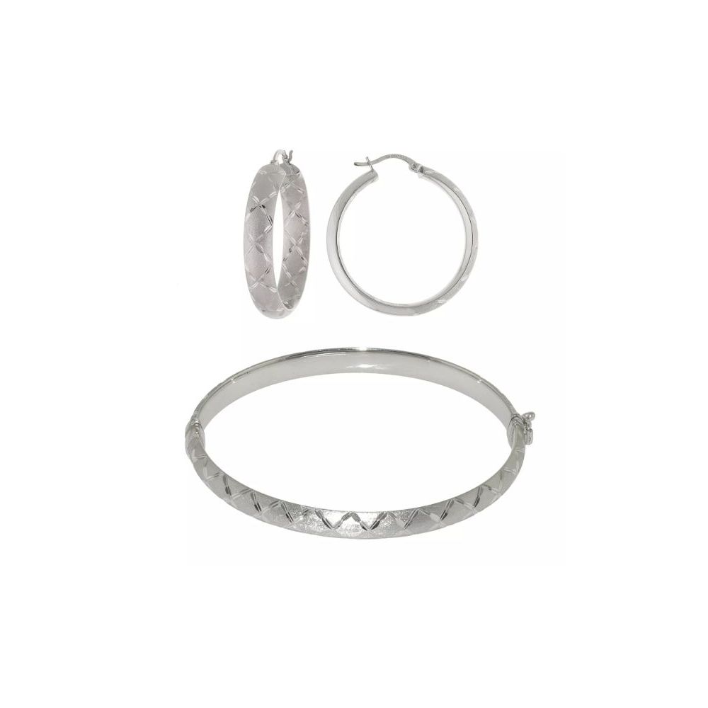 Sterling Silver S3680 925 Bracelet & Ear Diamond Cut Set