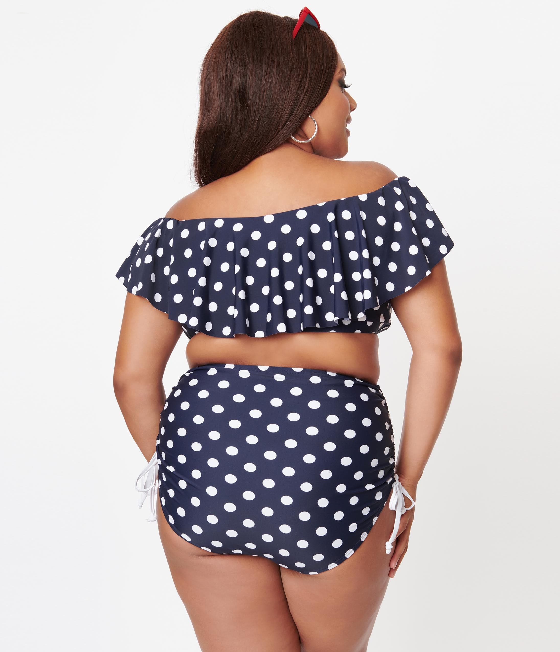 Unique Vintage Plus Size Navy & White Polka Dot Provincetown Swim Bottom