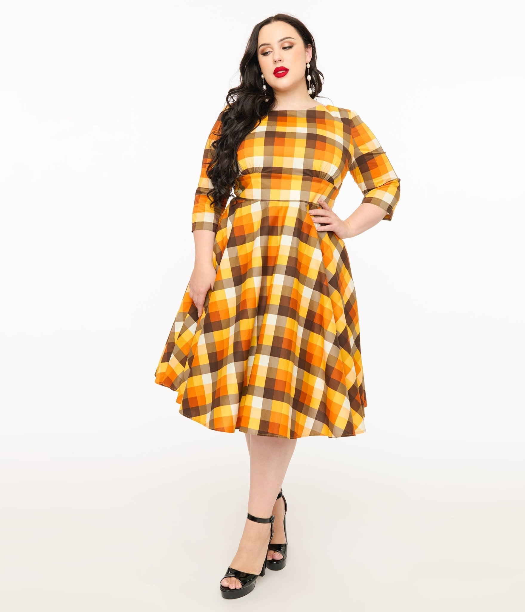 Hell Bunny Plus Size 1950s Autumn Check Cotton Darlene Swing Dress