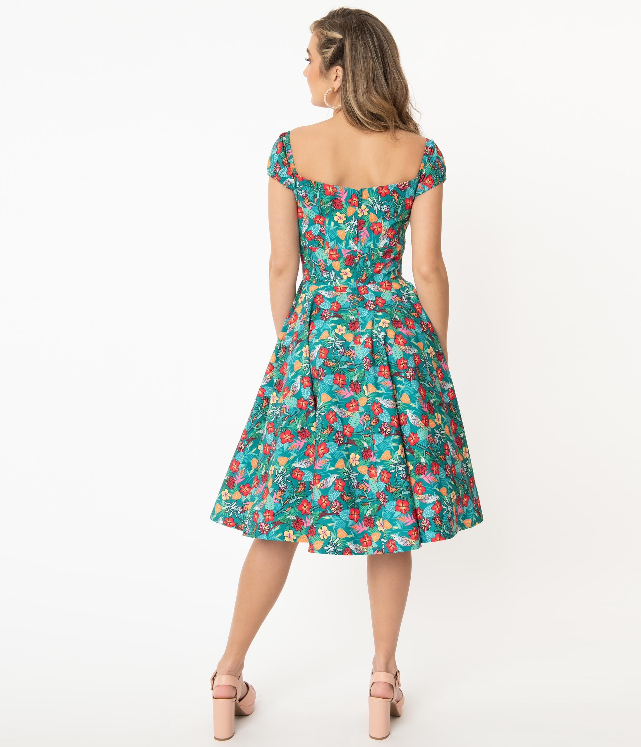 Teal & Multicolor Tropical Floral Print Preston Swing Dress