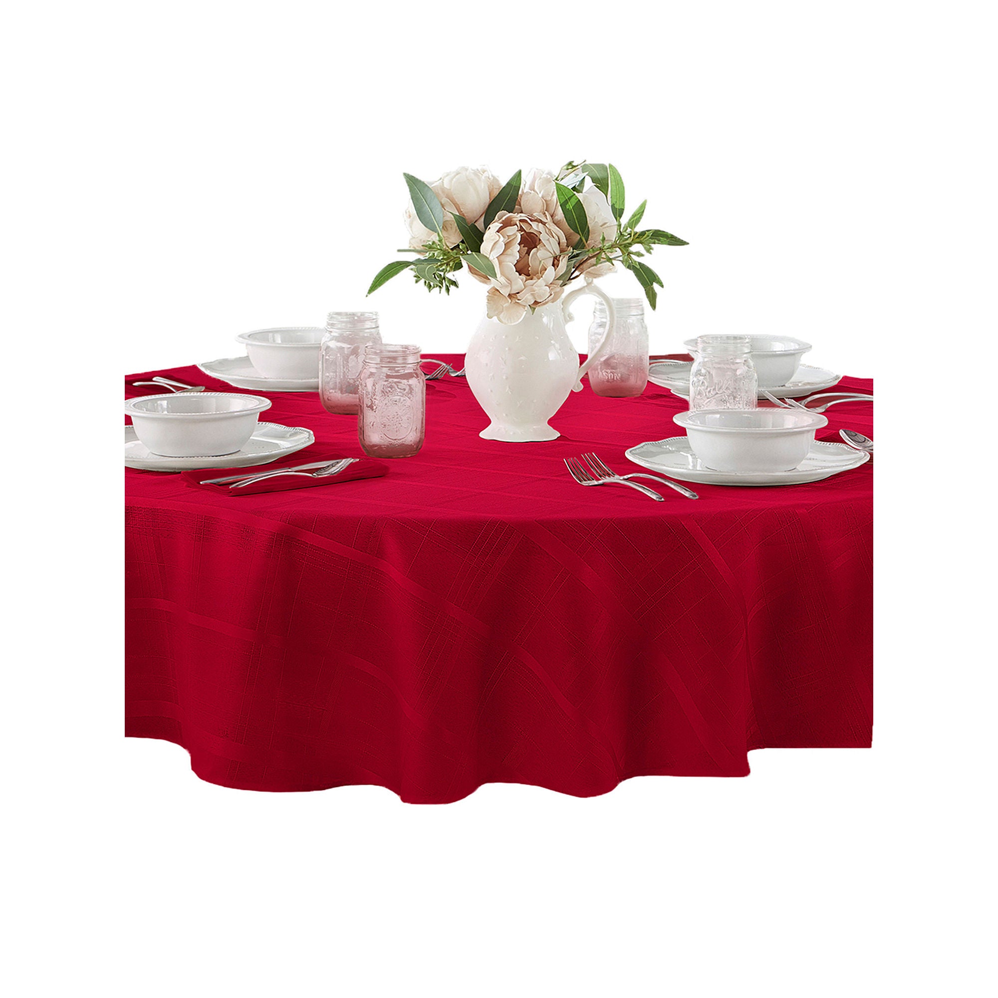 Elrene Home Fashions Elegance Plaid Jacquard Tablecloth - POINSETTIA RED ONE SIZE