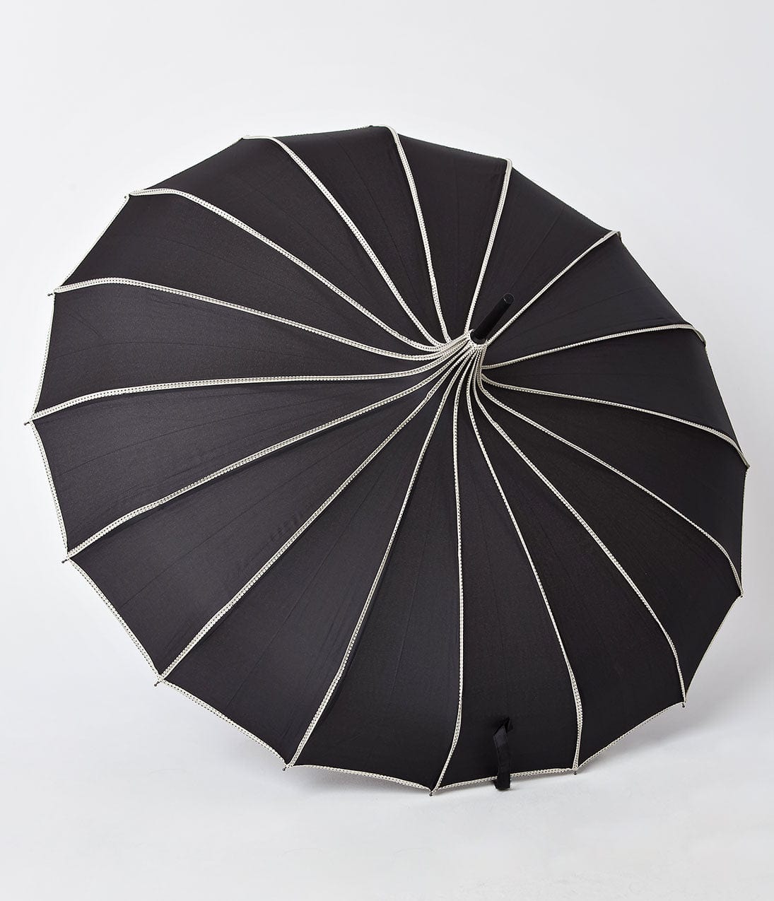 Unique Vintage Black & Polka Dot Tan Princess Pagoda Umbrella