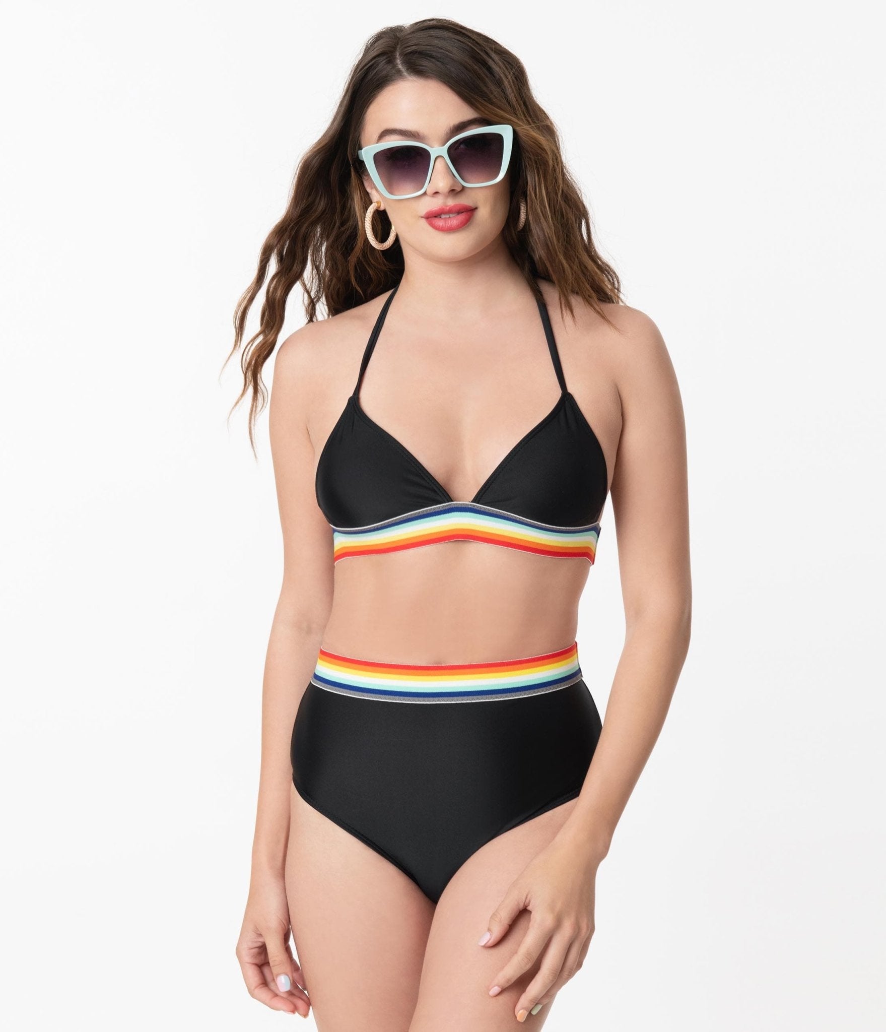 Pin-Up Black & Rainbow Two Piece Bikini Swimsuit