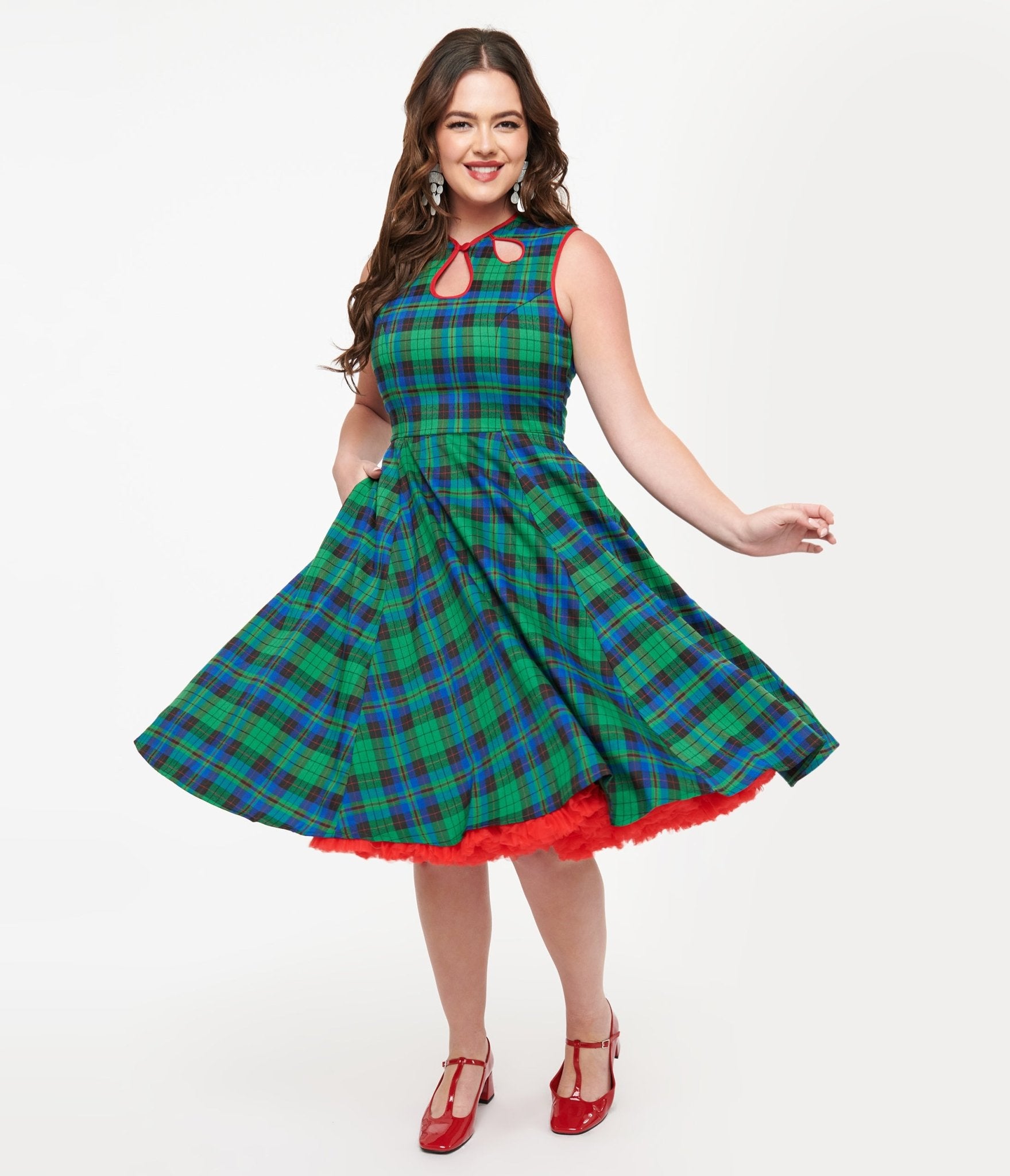 Banned 1950s Green & Blue Check Swing Dress