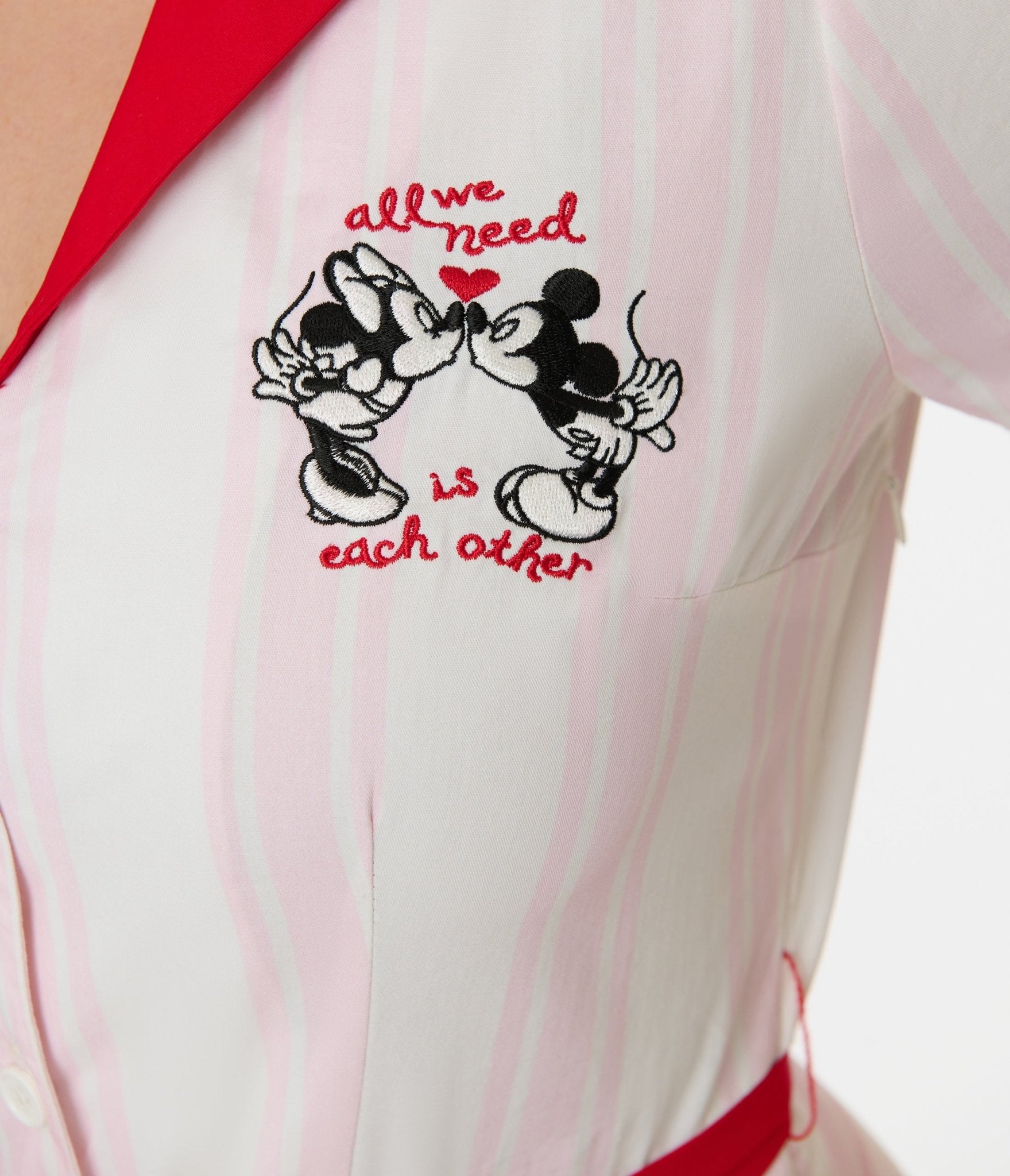 Disney Valentine Collection by Unique Vintage Red & Pink Striped Cotton Shirt Dress