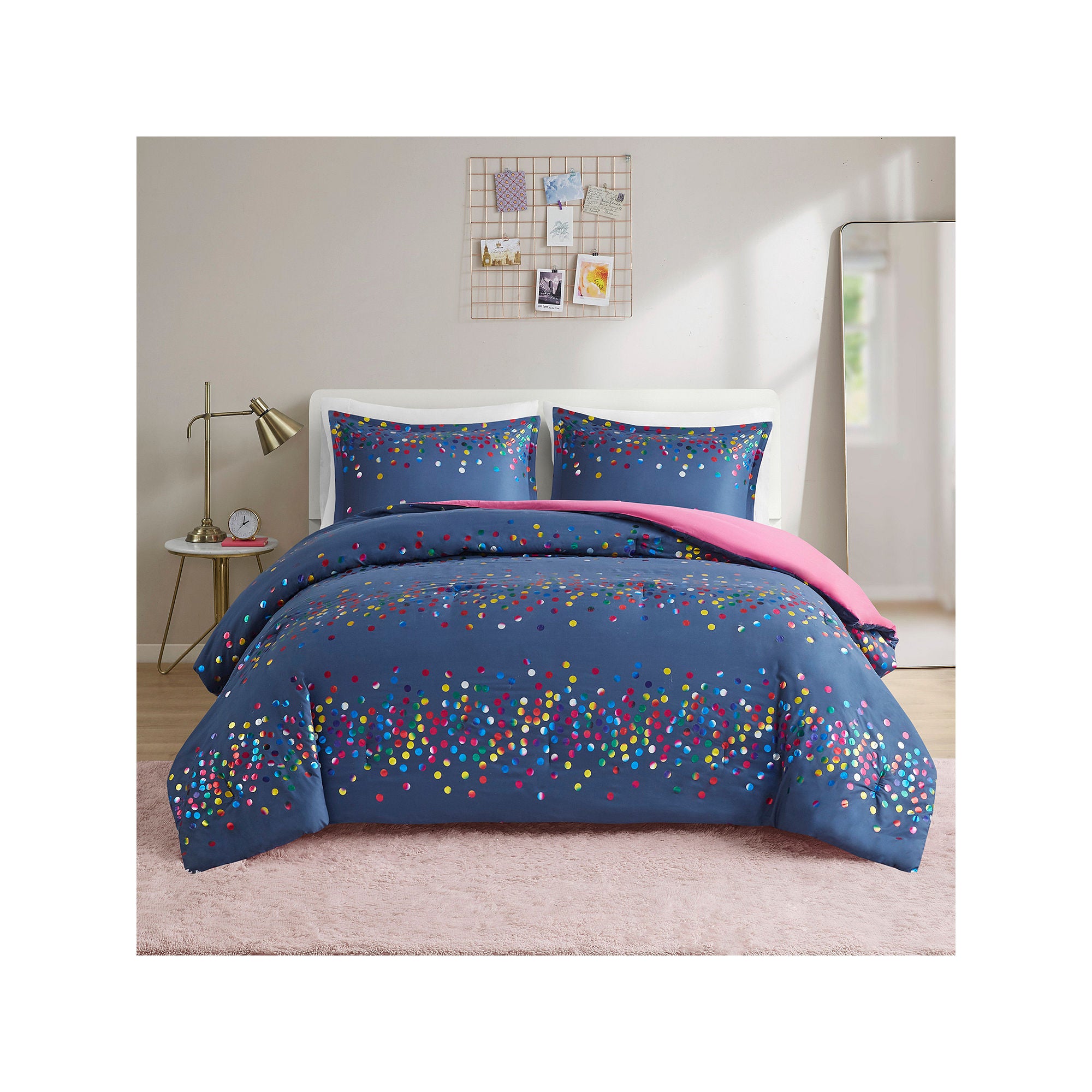 Intelligent Design Cora Rainbow Iridescent Metallic Dot Comforter Set With Sham - NAVY ONE SIZE