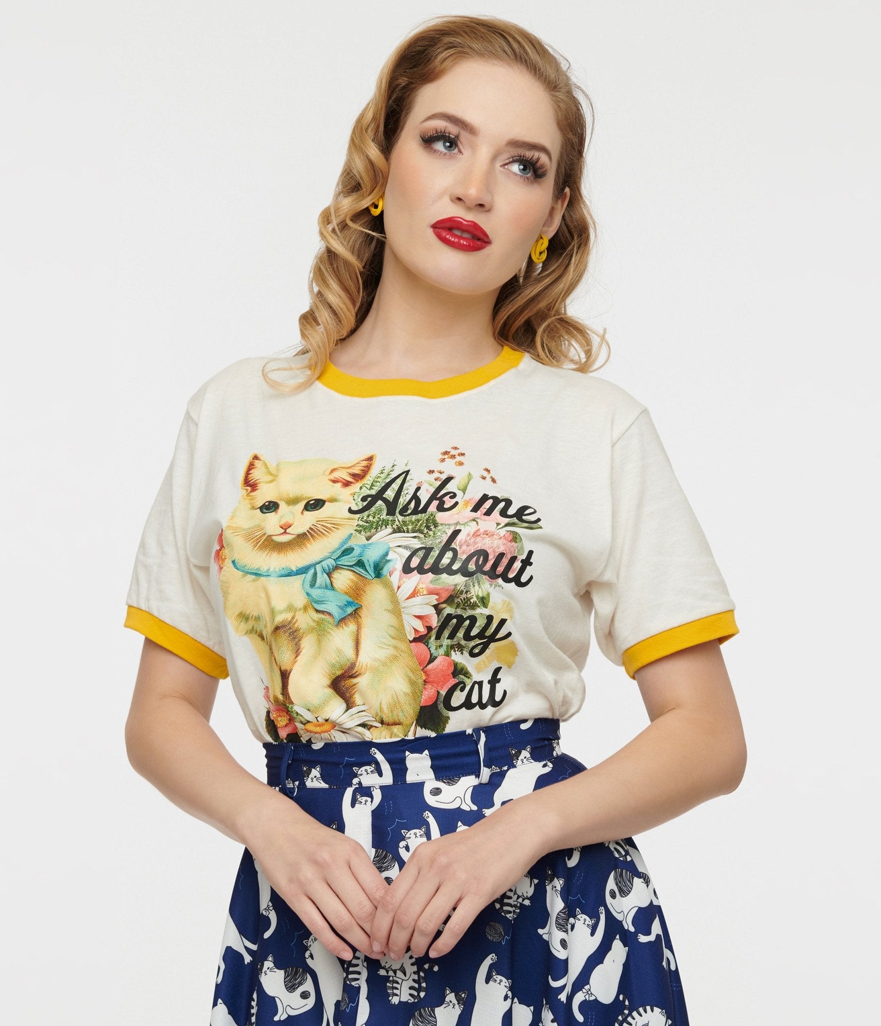 Ask Me About My Cat Unisex Ringer Tee