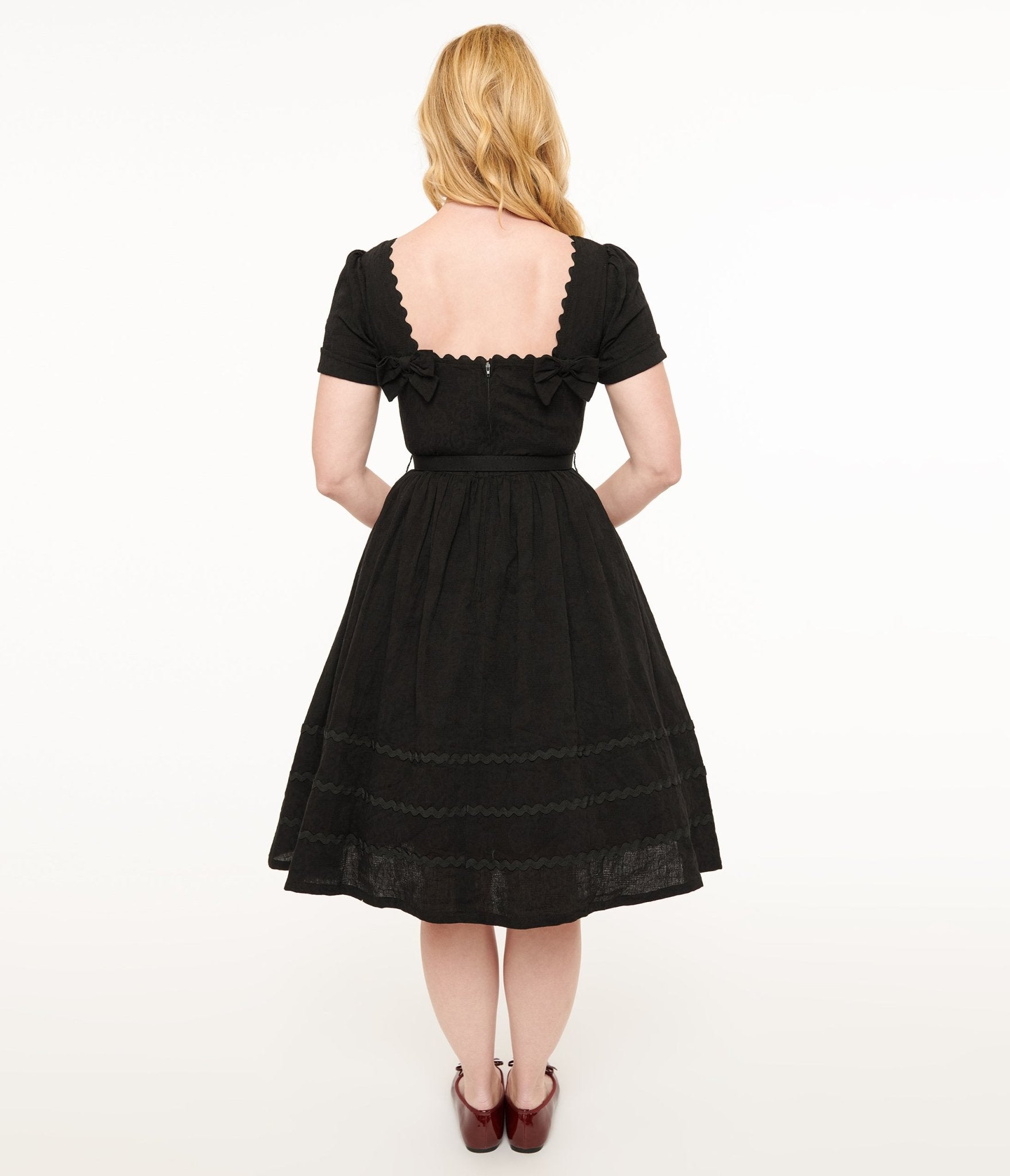 Unique Vintage 1950s Black Holiday Floral Pin Cotton Swing Dress