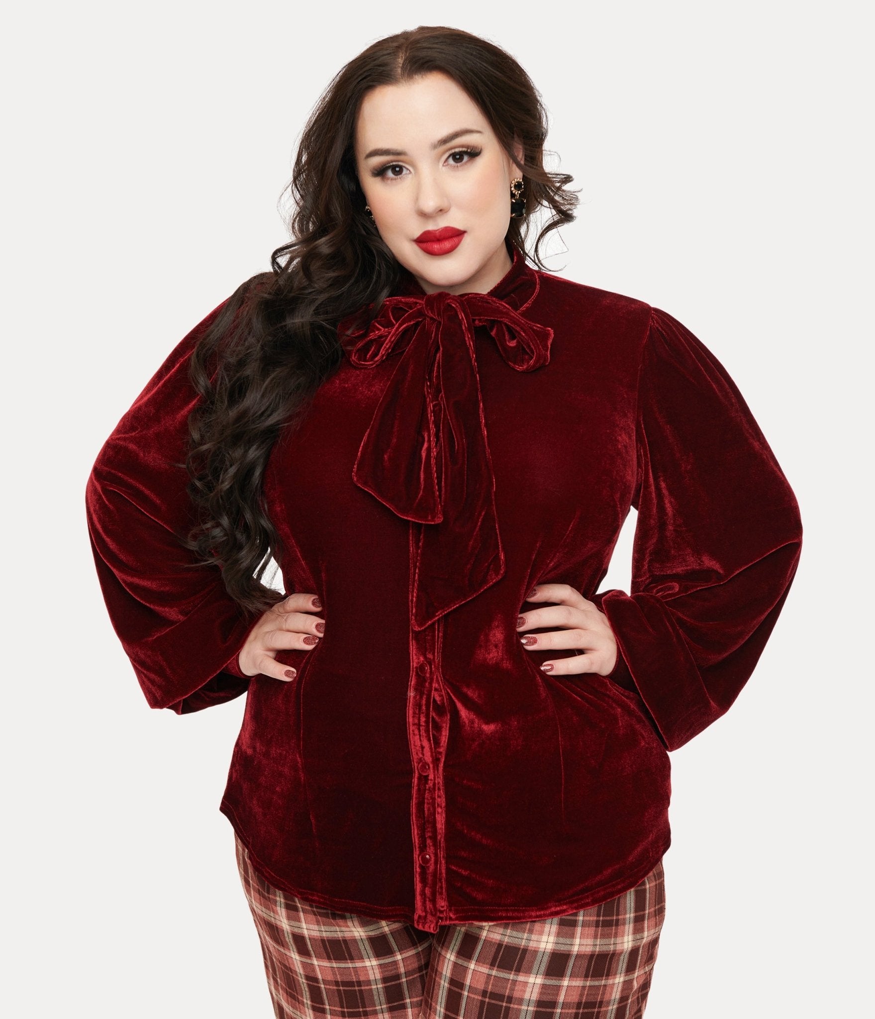 Unique Vintage Plus Size 1950s Merlot Velvet Gwen Blouse