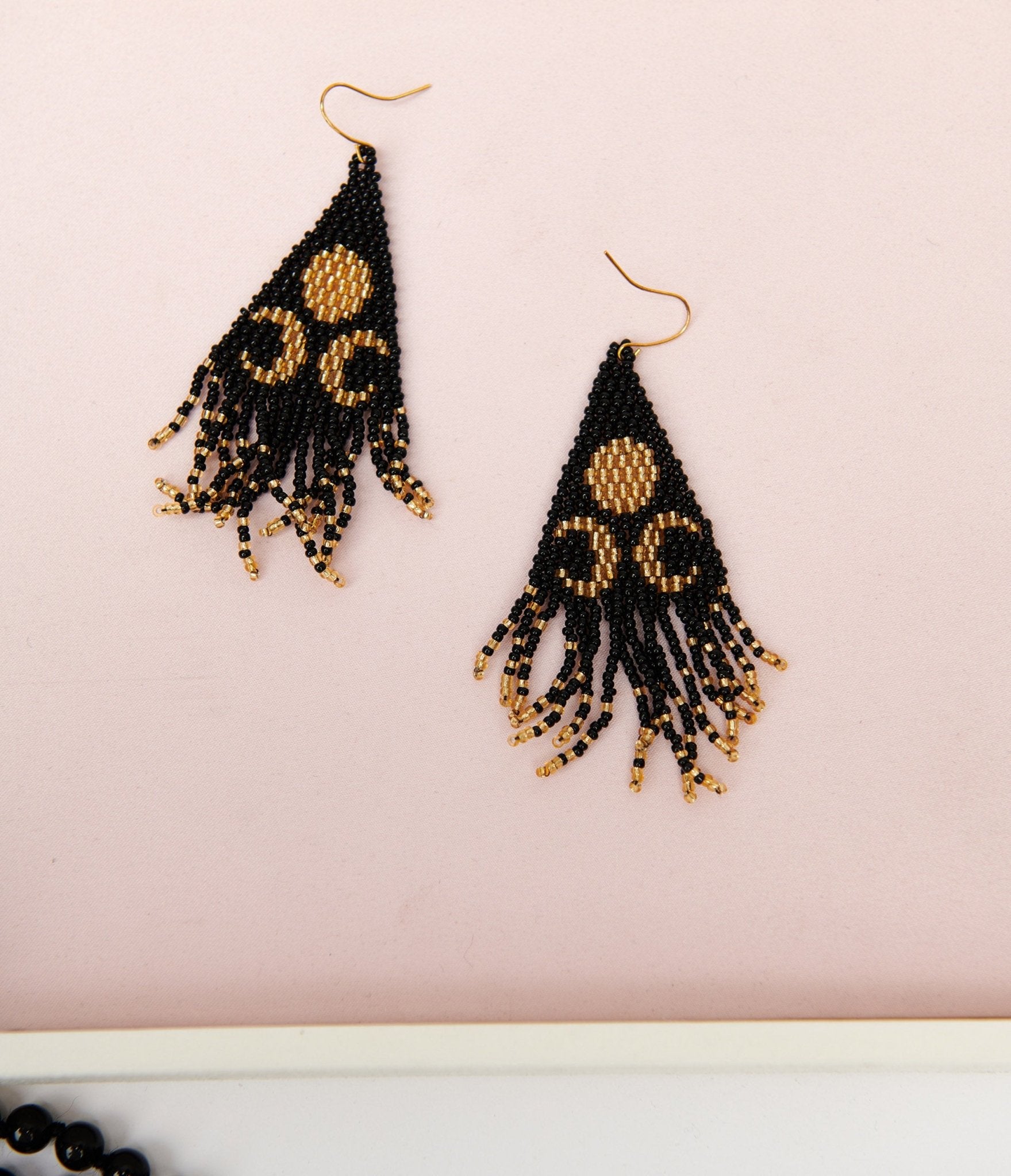 Black & Gold Lunar Reflections Beaded Earrings