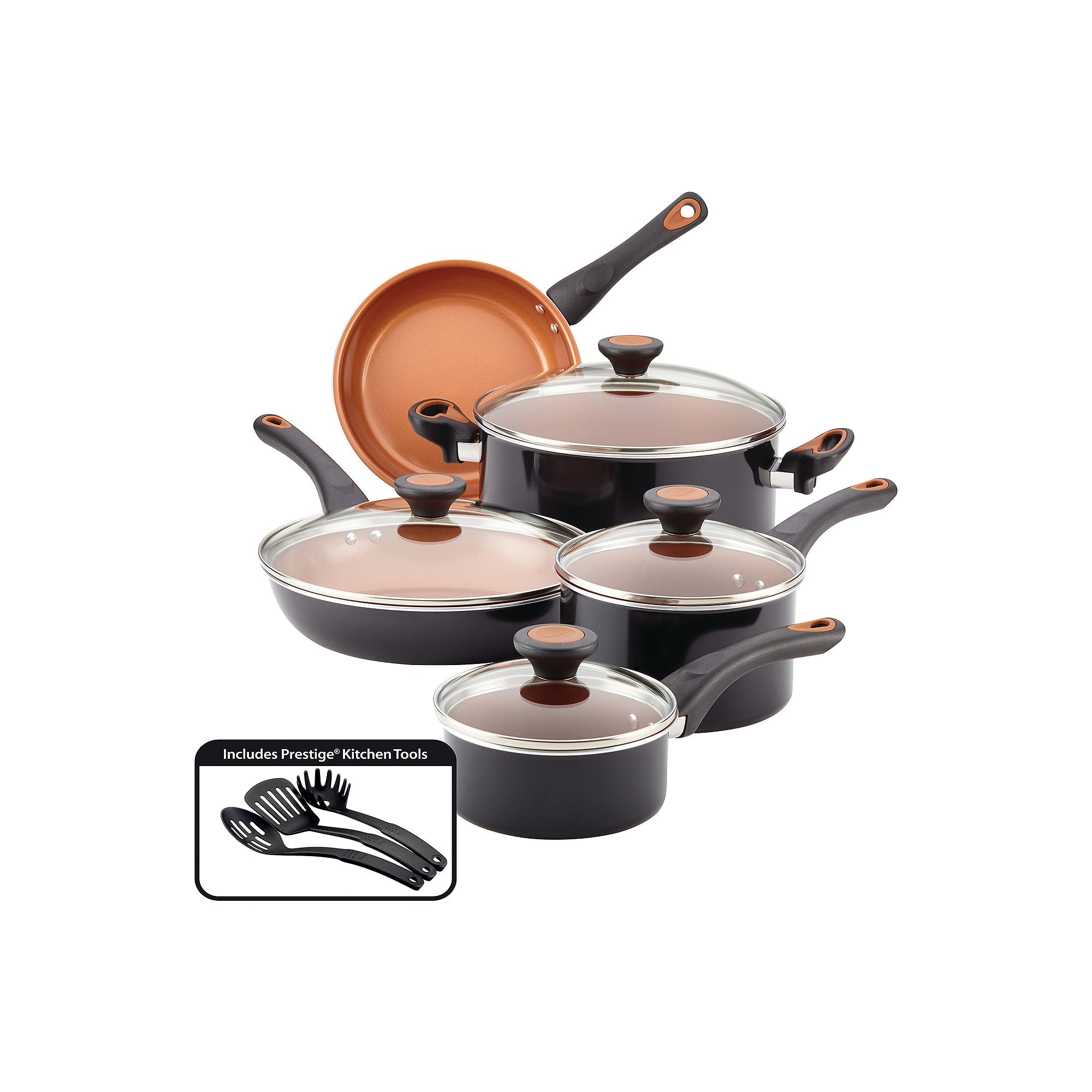 Farberware Glide Copper Ceramic 10-Pc. Nonstick Cookware Set - BLACK ONE SIZE