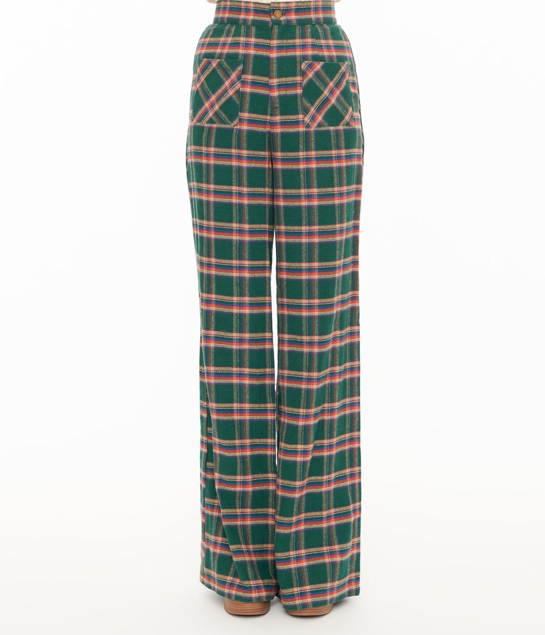 Smak Parlour 1960s Green & Red Plaid Wide Leg Trousers