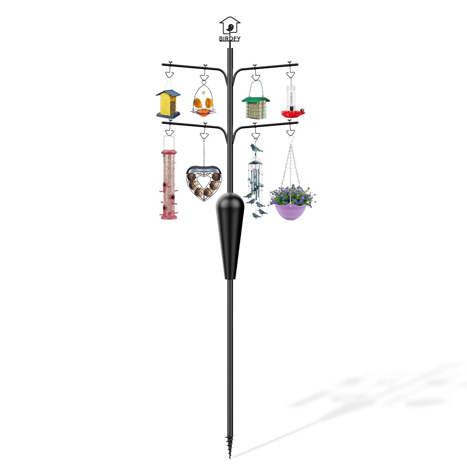 Birdfy Bird Feeders Pole with 8 Hooks Squirrel Proof Station - 360 Degree Rotatable