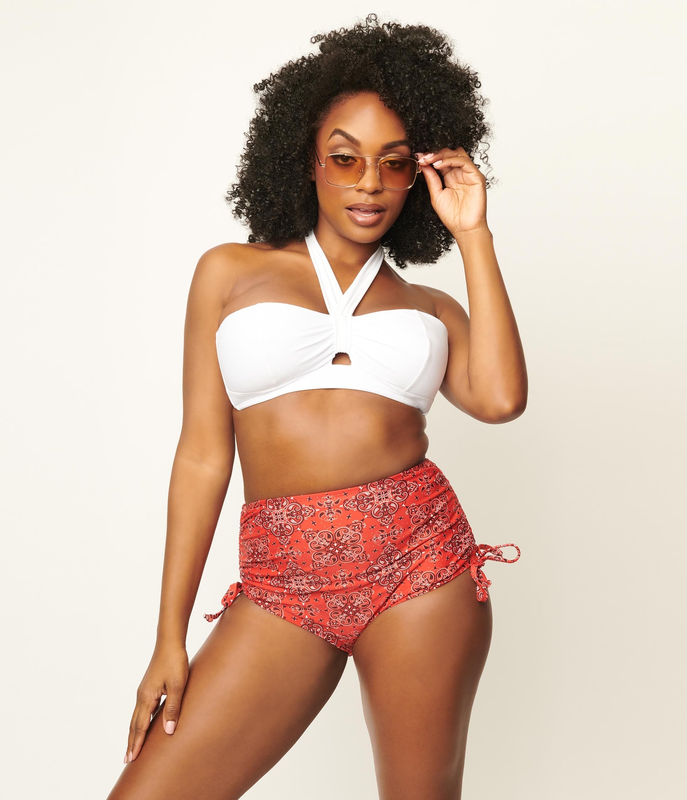 Unique Vintage Solid White Forever Glam Swim Top