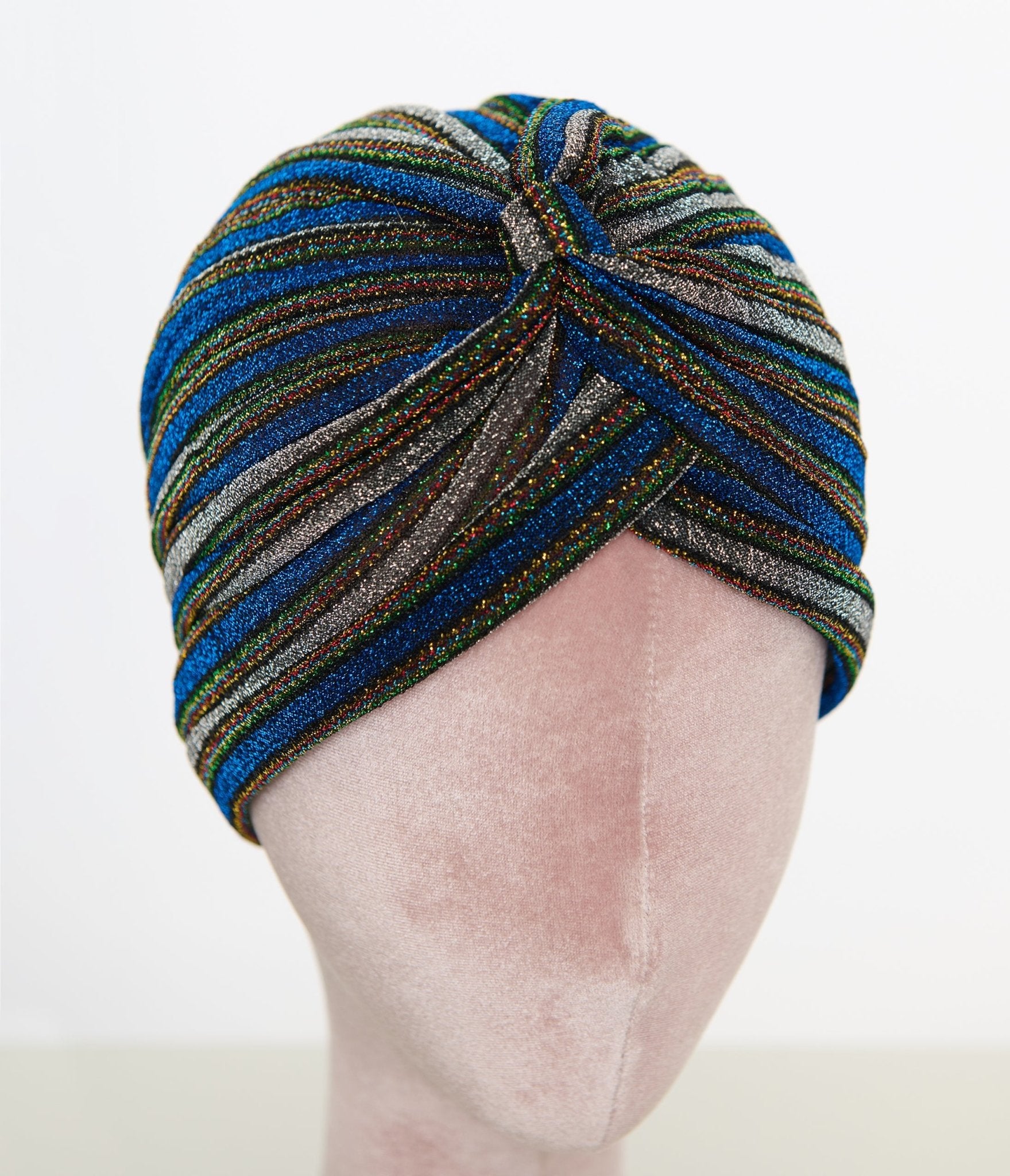 Vintage Style Multicolor Metallic Blue Knotted Turban