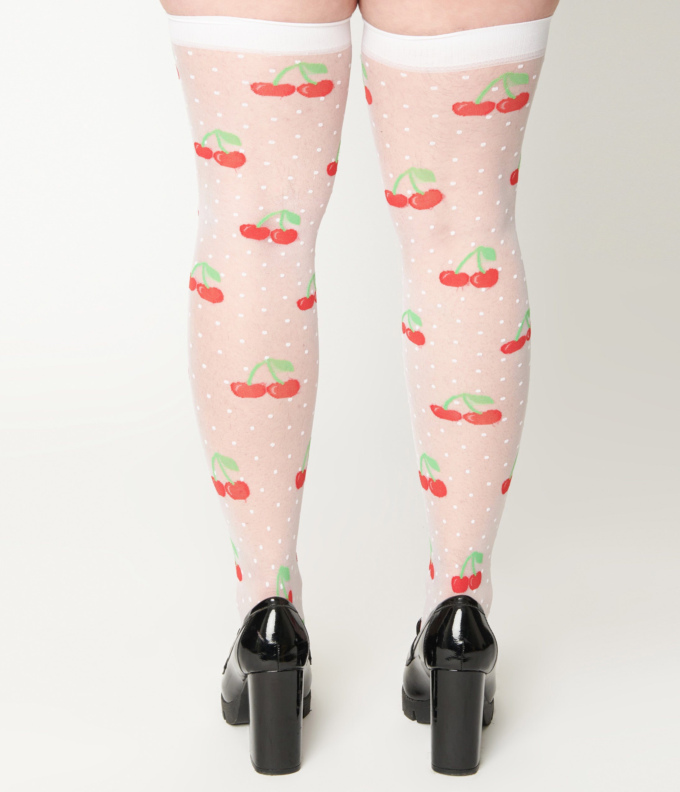 Sheer White Cherry Dot Thigh High Socks