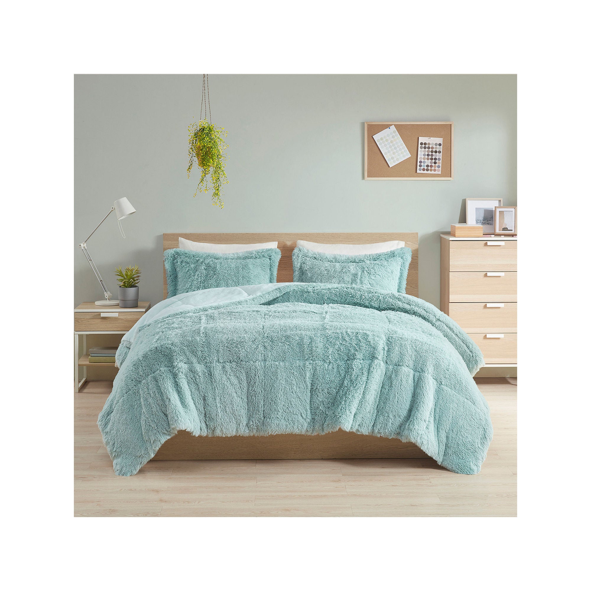 Intelligent Design Leena Shaggy Faux Fur Comforter Mini Set - Aqua