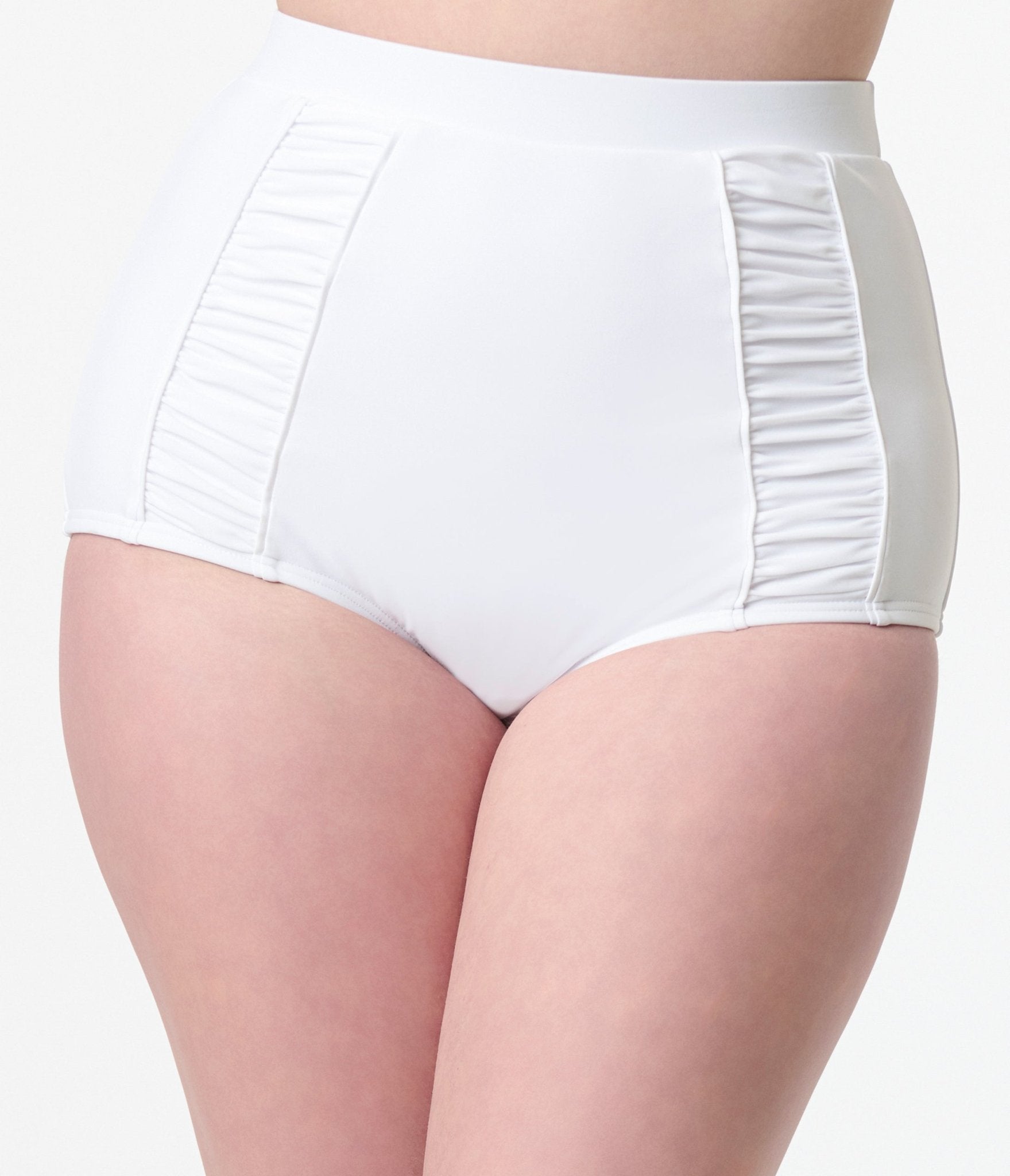 Unique Vintage White Ruched Swim Bottom