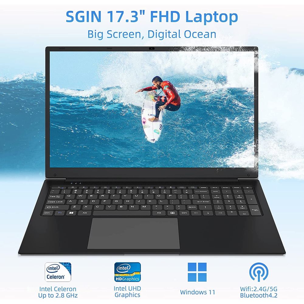 SGIN M17PRO 17.3 FHD Celeron J4105 1.5GHz Intel UHD Graphics 600 8GB RAM 256GB SSD Win 11 Home Black